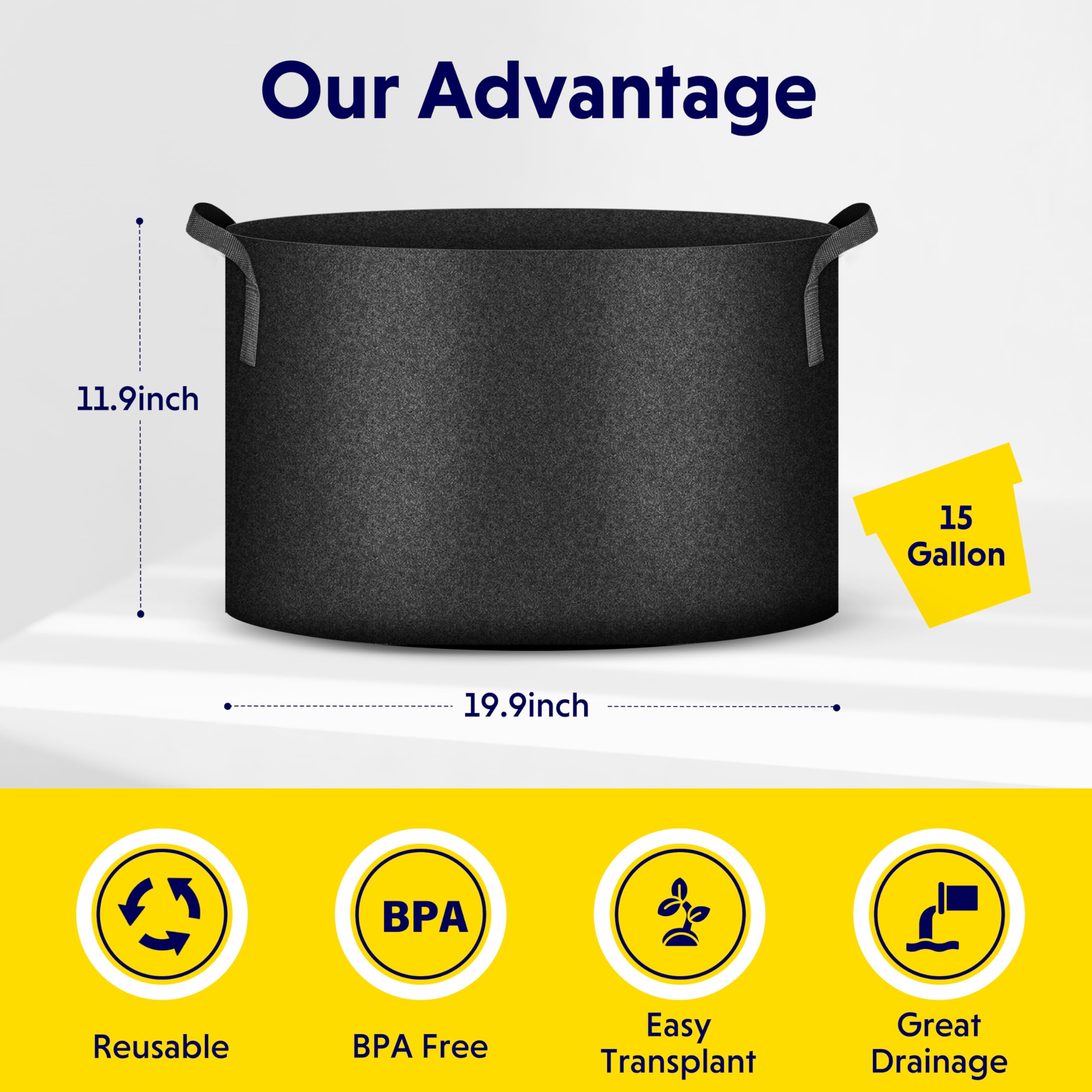 Foto 2 | Bolsas Para Cultivo De Plantas Ipower, 15 Galones, No Tejidas, Espesadas, Paquete De 5 - Venta Internacional.