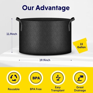 Foto 2 | Bolsas Para Cultivo De Plantas Ipower, 15 Galones, No Tejidas, Espesadas, Paquete De 5 - Venta Internacional.