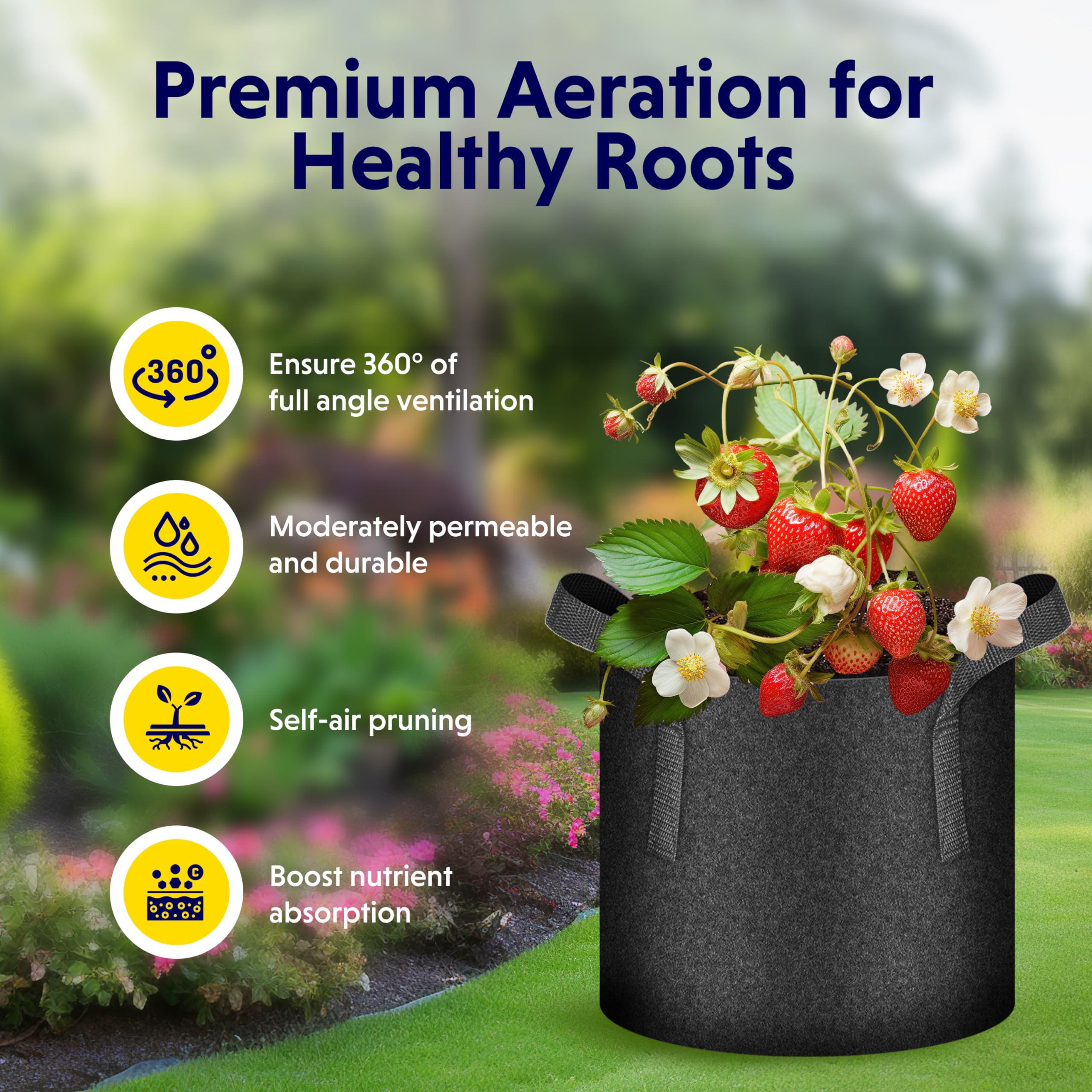 Foto 5 | Bolsas Para Cultivo De Plantas Ipower, 15 Galones, No Tejidas, Espesadas, Paquete De 5 - Venta Internacional.