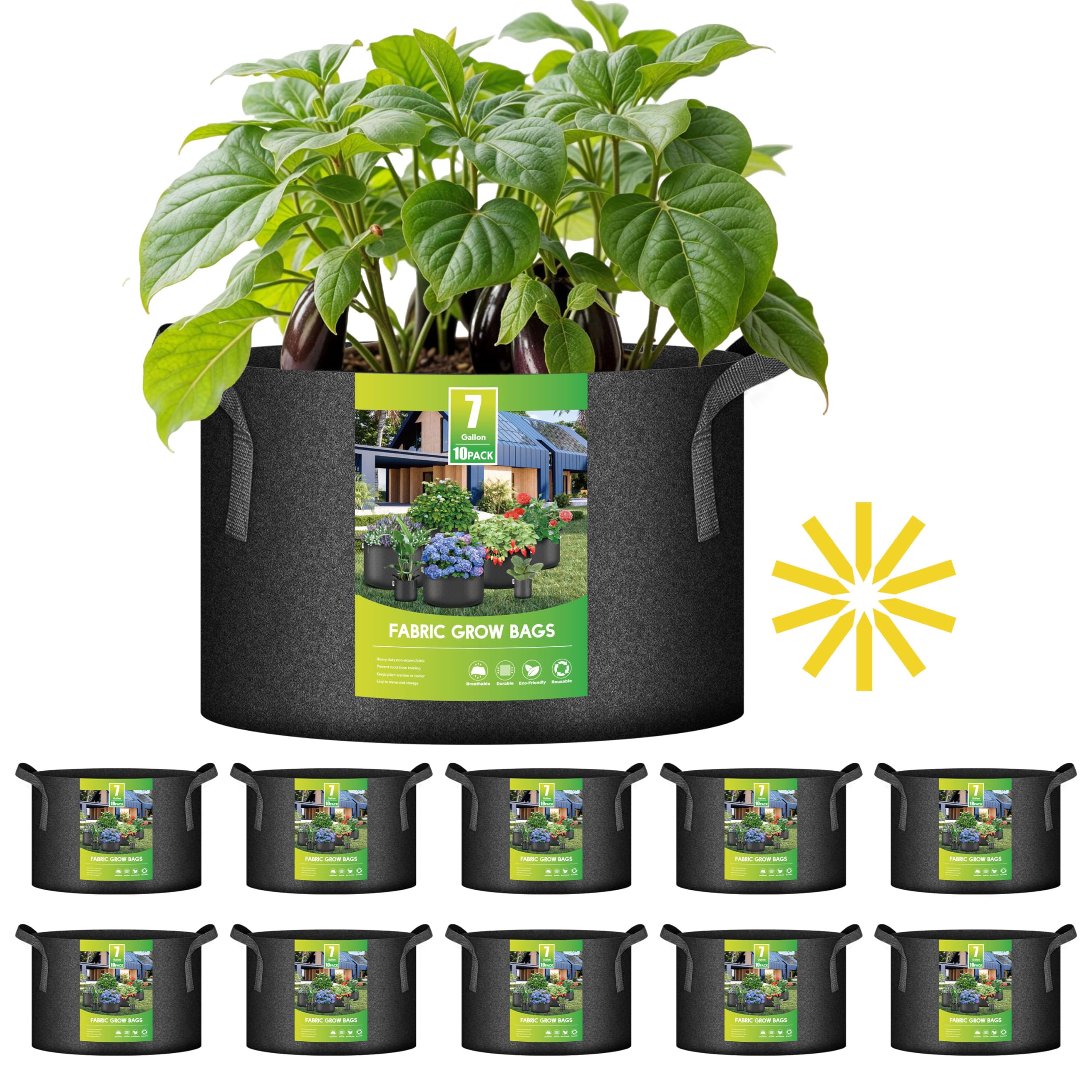 Grow Bags Ipower, Paquete De 10 Galones, 7 Galones, Con Etiquetas Para Tomate Y Papa - Venta Internacional.