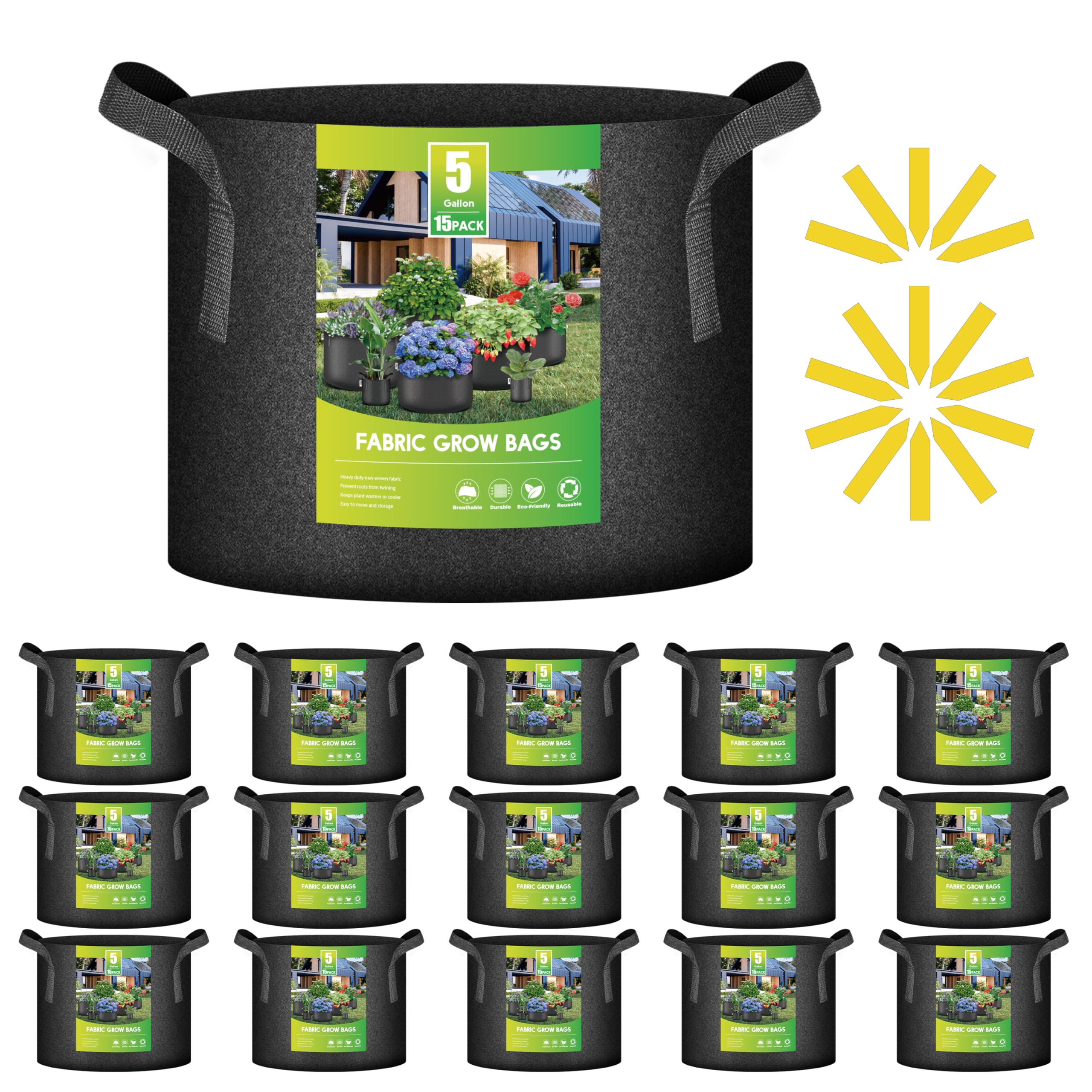 Macetas De Tela No Tejida Grow Bags Ipower, Paquete De 15 Litros, 19 Litros, 5 Galones B - Venta Internacional.