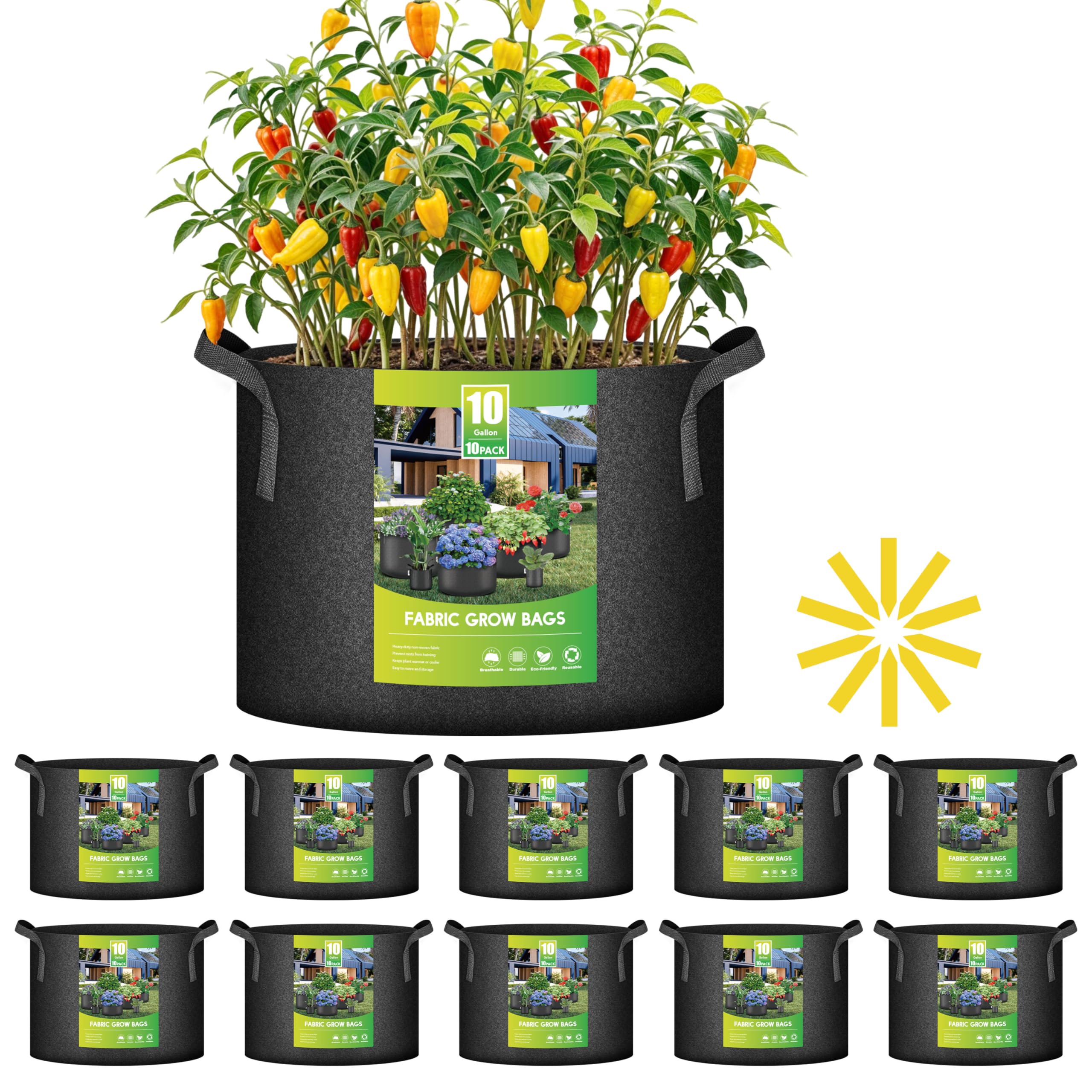 Foto 1 | Grow Bags Ipower, Paquete De 10 Unidades, 37,85 L, Tela No Tejida Gruesa - Venta Internacional.