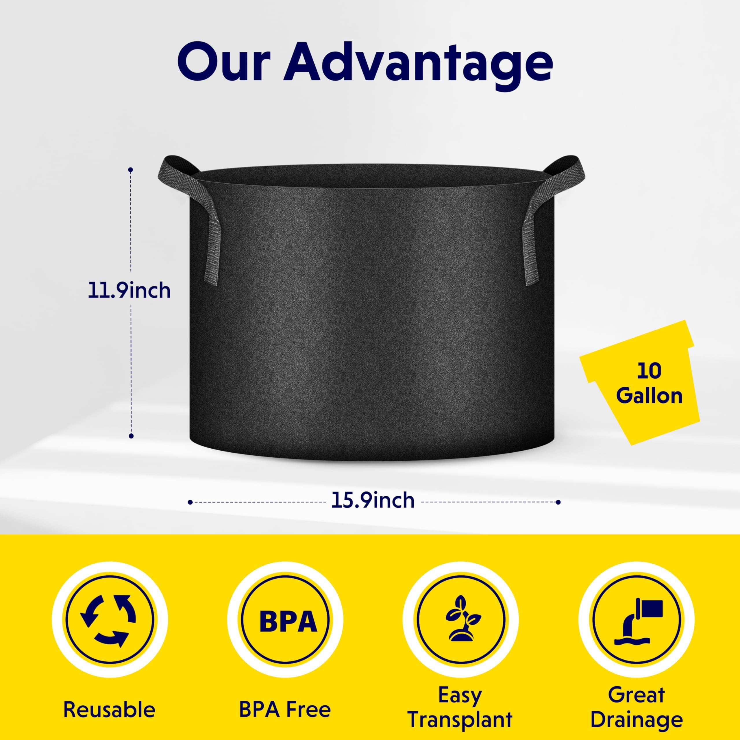 Foto 2 | Grow Bags Ipower, Paquete De 10 Unidades, 37,85 L, Tela No Tejida Gruesa - Venta Internacional.