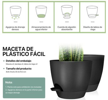 Foto 3 | Macetas Autoregables Xtellar Para Interiores Y Exteriores Estilo Moderno Minimalista Pack De 2