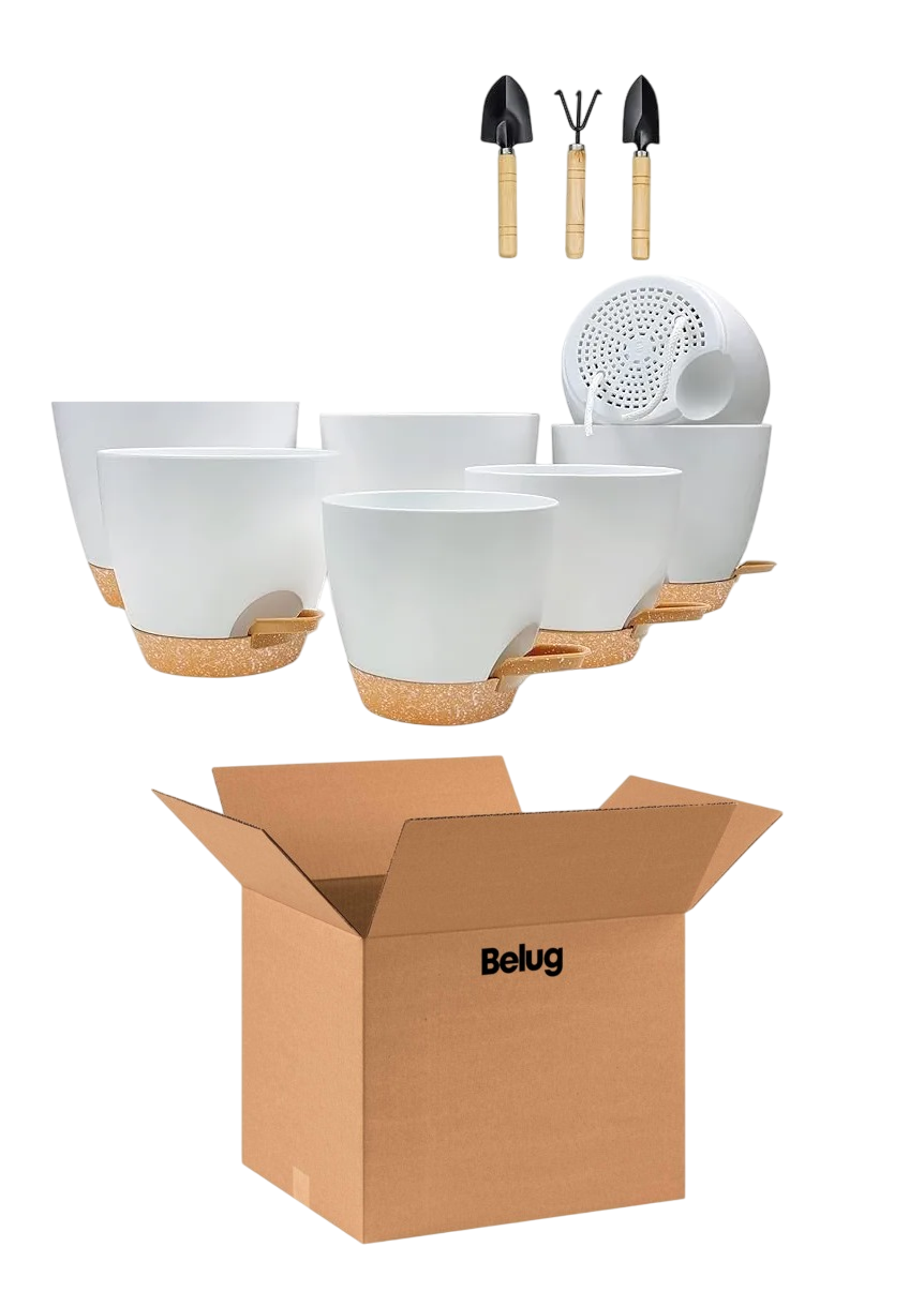 7 Pcs Macetas De Plástico Con Riego Automático Para Plantas Blanco/cafe