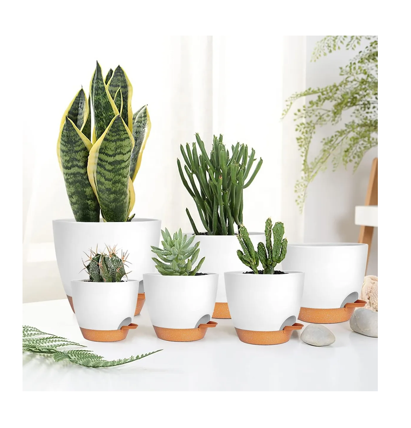 Foto 3 pulgar | 7 Pcs Macetas De Plástico Con Riego Automático Para Plantas Blanco/cafe