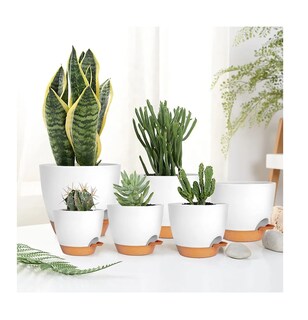 Foto 2 | 7 Pcs Macetas De Plástico Con Riego Automático Para Plantas Blanco/cafe