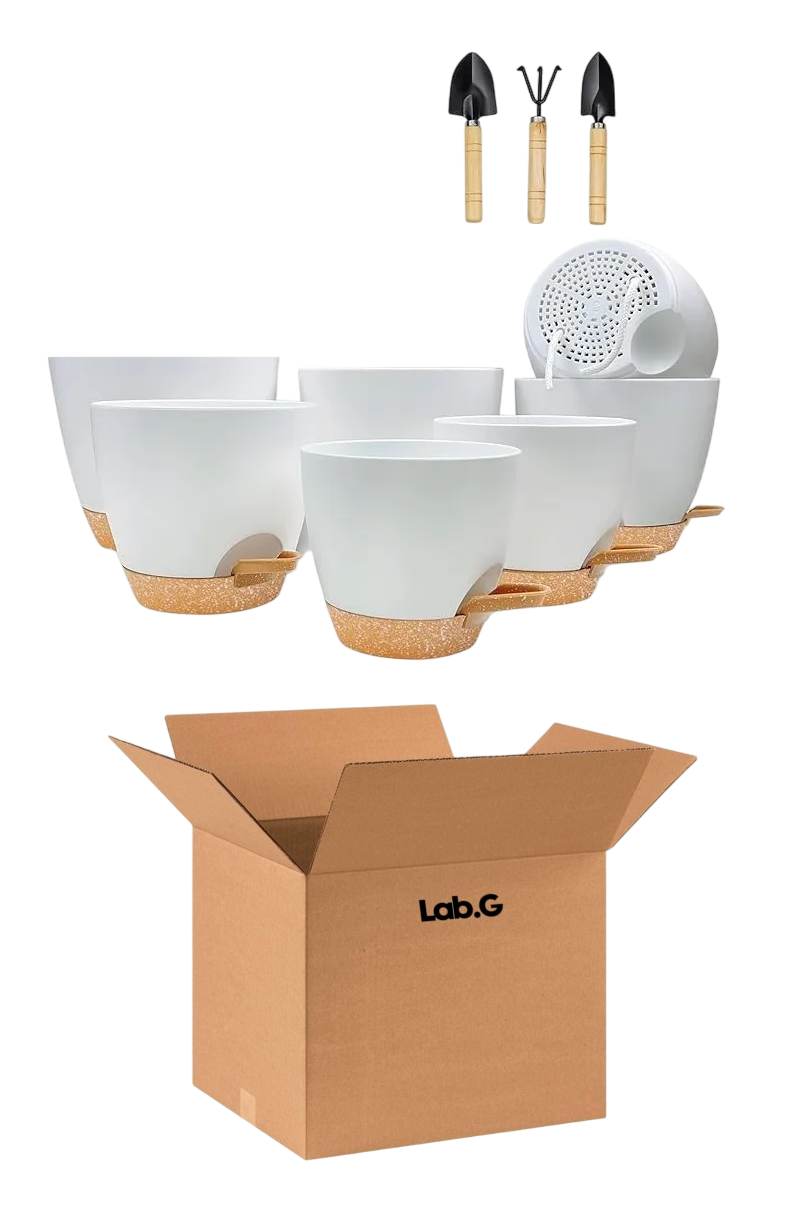 7 Pcs Macetas De Plástico Con Riego Automático Para Plantas Blanco/cafe