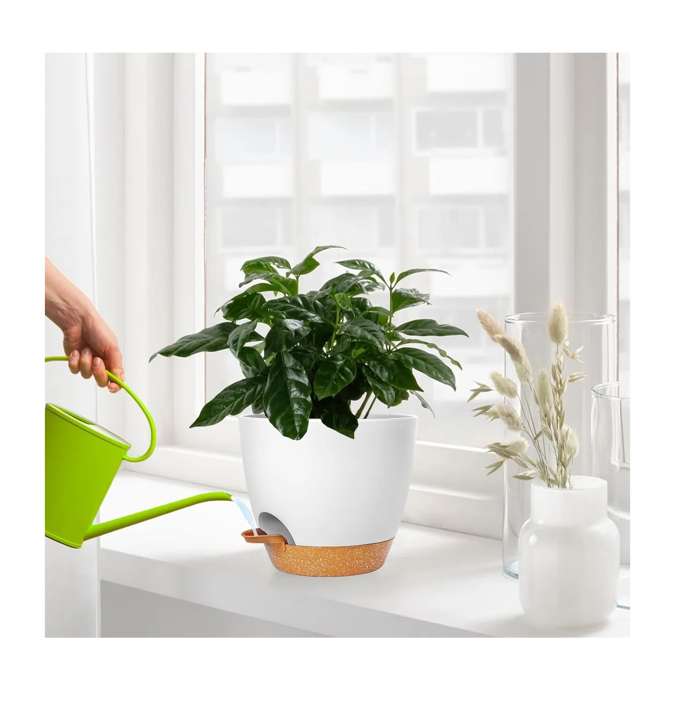 Foto 5 pulgar | 7 Pcs Macetas De Plástico Con Riego Automático Para Plantas Blanco/cafe