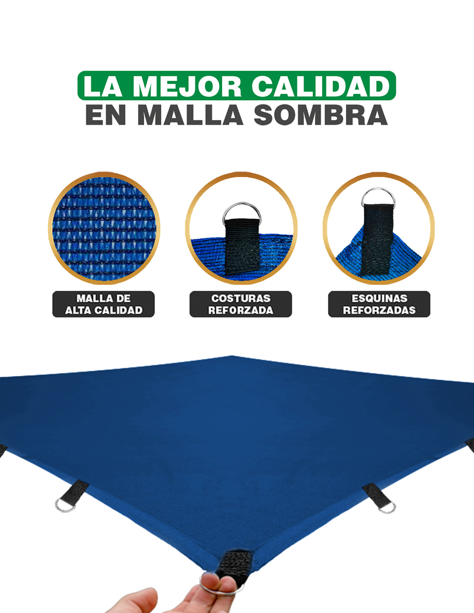 Foto 3 pulgar | Malla Sombra Hanlob Argollas color Azul 3 X 3 M Raschel 90% Reforzada