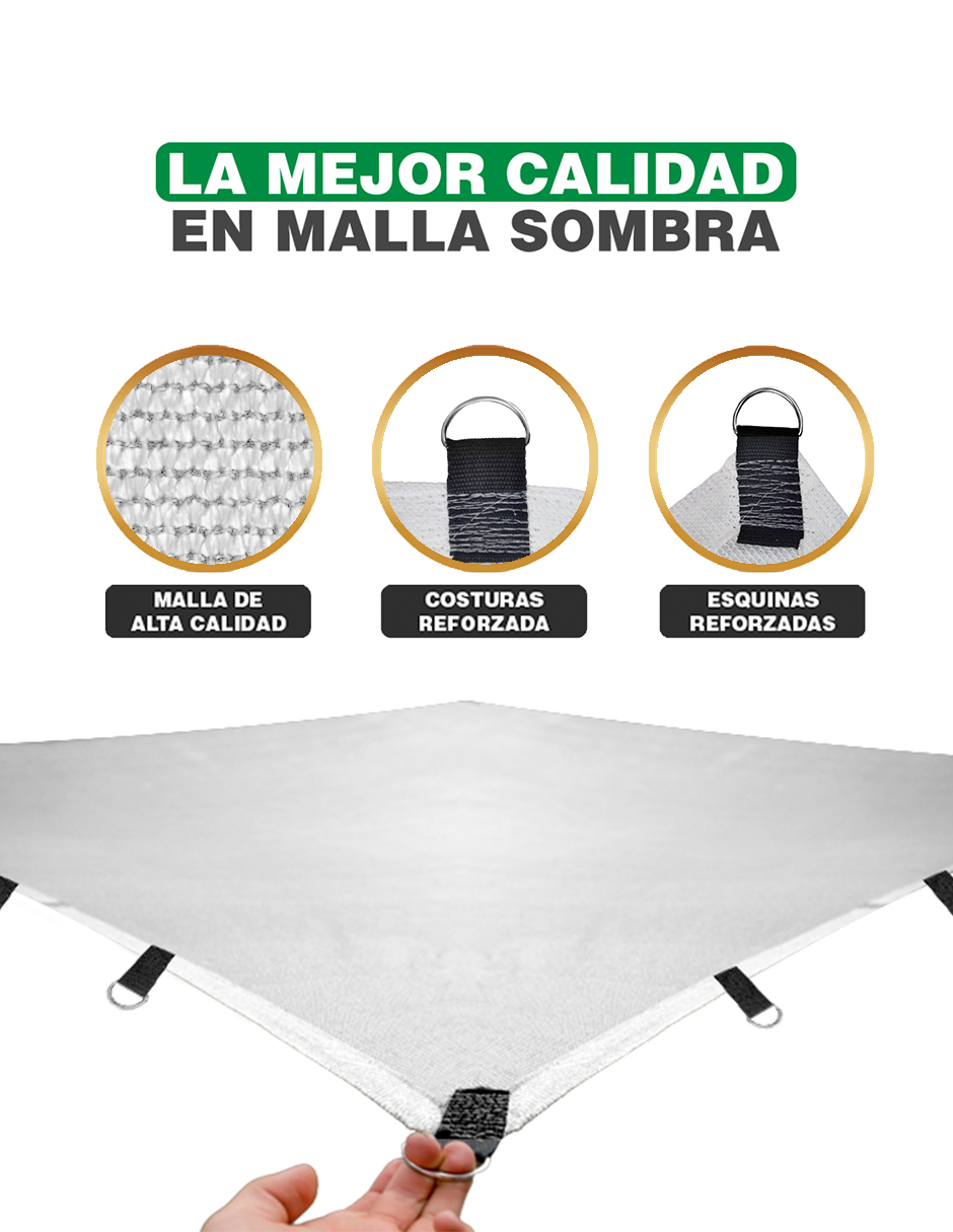 Foto 2 | Malla Sombra 2 X 2 M Hanlob Argollas color Blanco Raschel 90% Reforzada