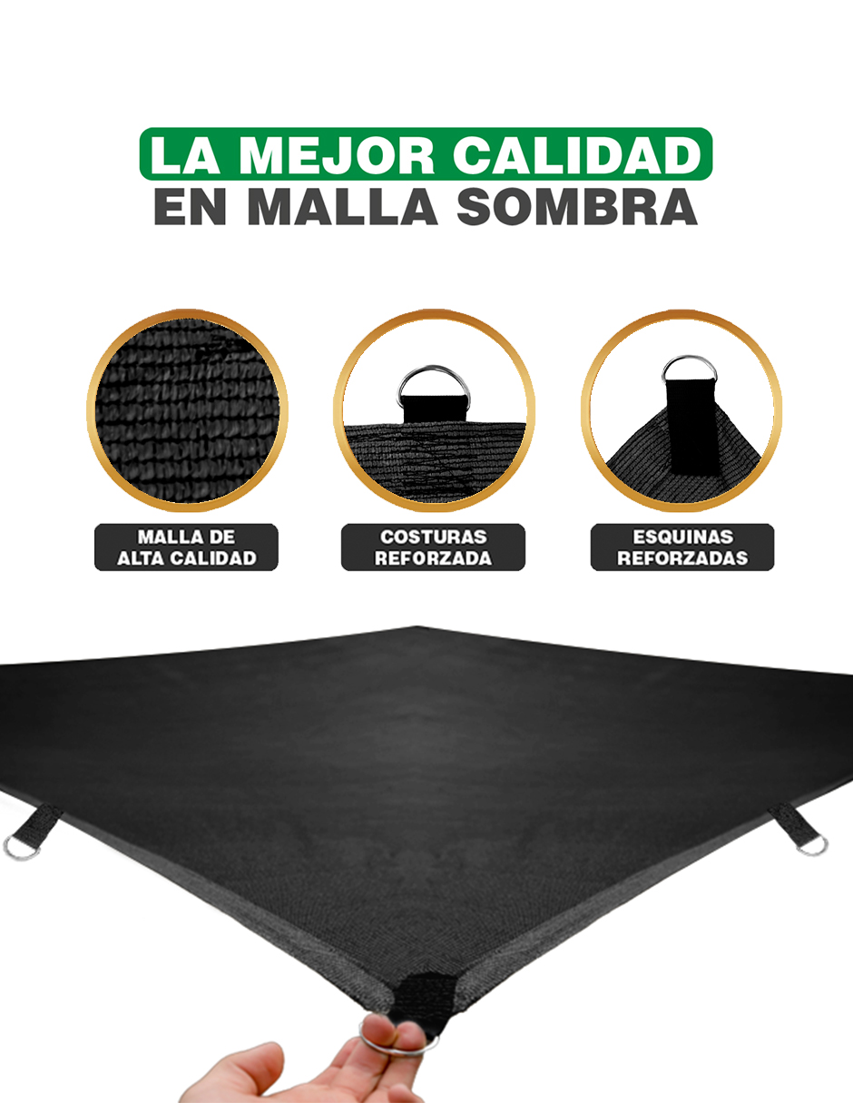 Foto 3 pulgar | Malla Sombra Hanlob Argollas color Negro 3 X 3 M Raschel 90% Reforzada