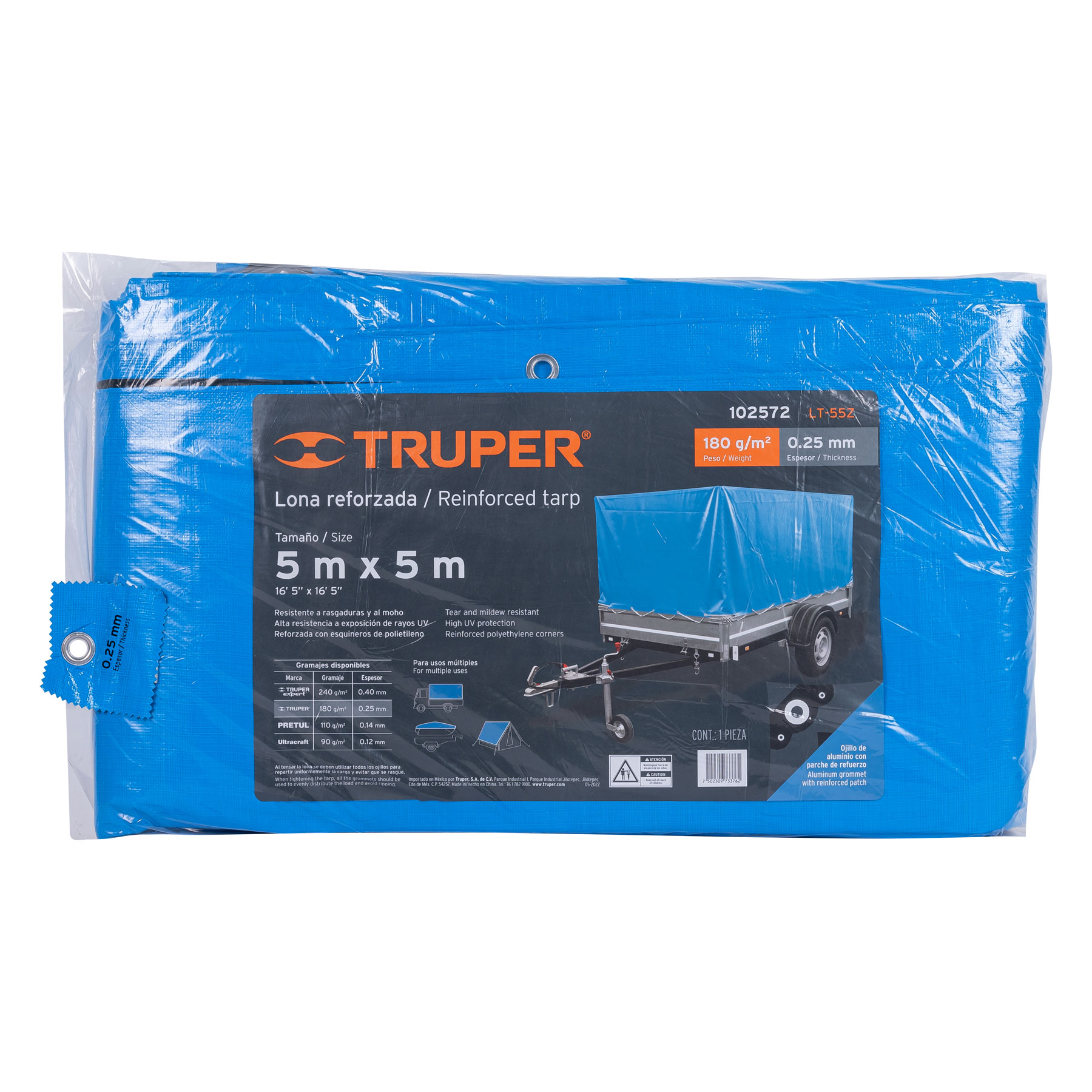 Lona Truper LT-55Z color Azul Reforzada 5 x 5 m