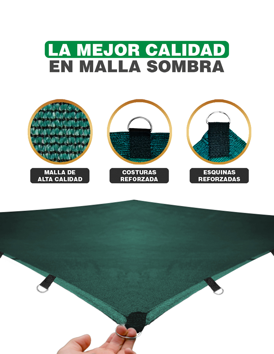 Foto 3 pulgar | Malla Sombra Hanlob Argollas color Verde 3 X 3 M Raschel 90% Reforzada