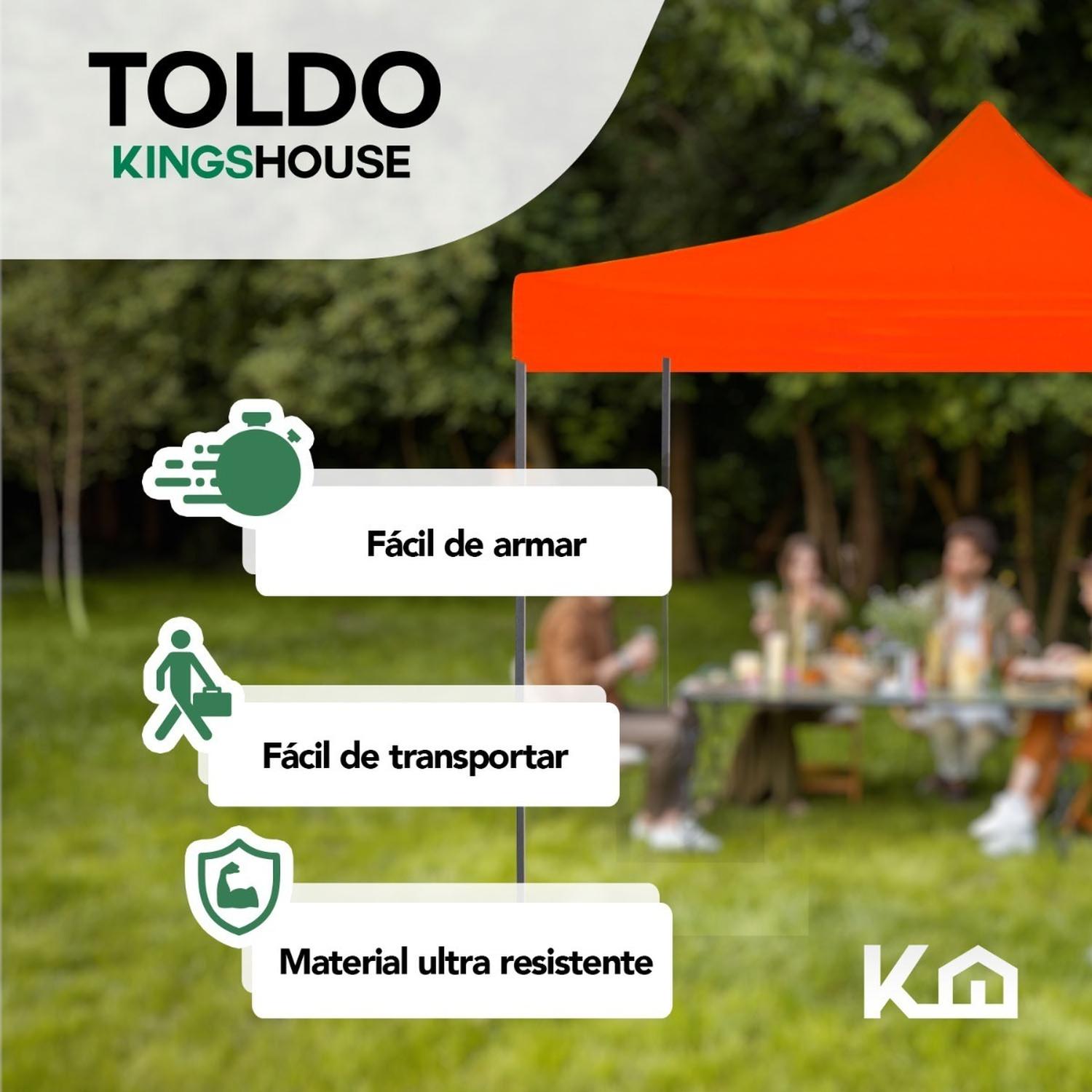 Foto 3 pulgar | Toldo Carpa Impermeable KingsHouse 300309 color Naranja Plegable Acero 2 X 2 M con Bolsa