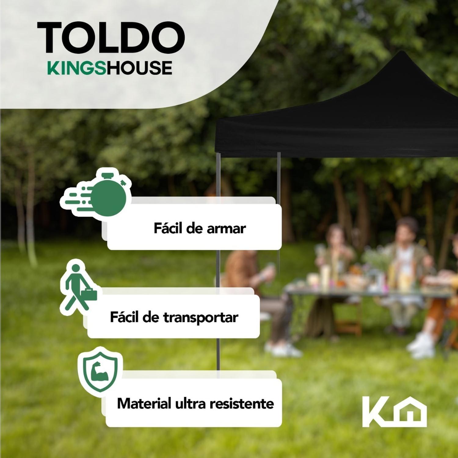 Foto 3 pulgar | Toldo Carpa Impermeable KingsHouse 300458 color Negro Plegable Acero 2 X 2 M  con Bolsa