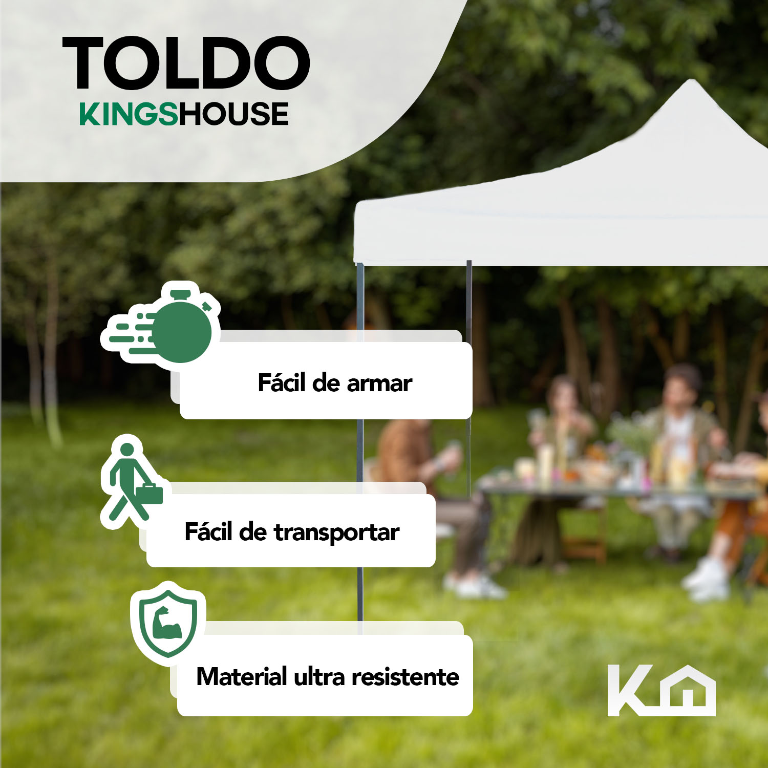 Foto 3 pulgar | Toldo Plegable KingsHouse 293418 color Blanco 3x4.5 m + Bolsa Transporte