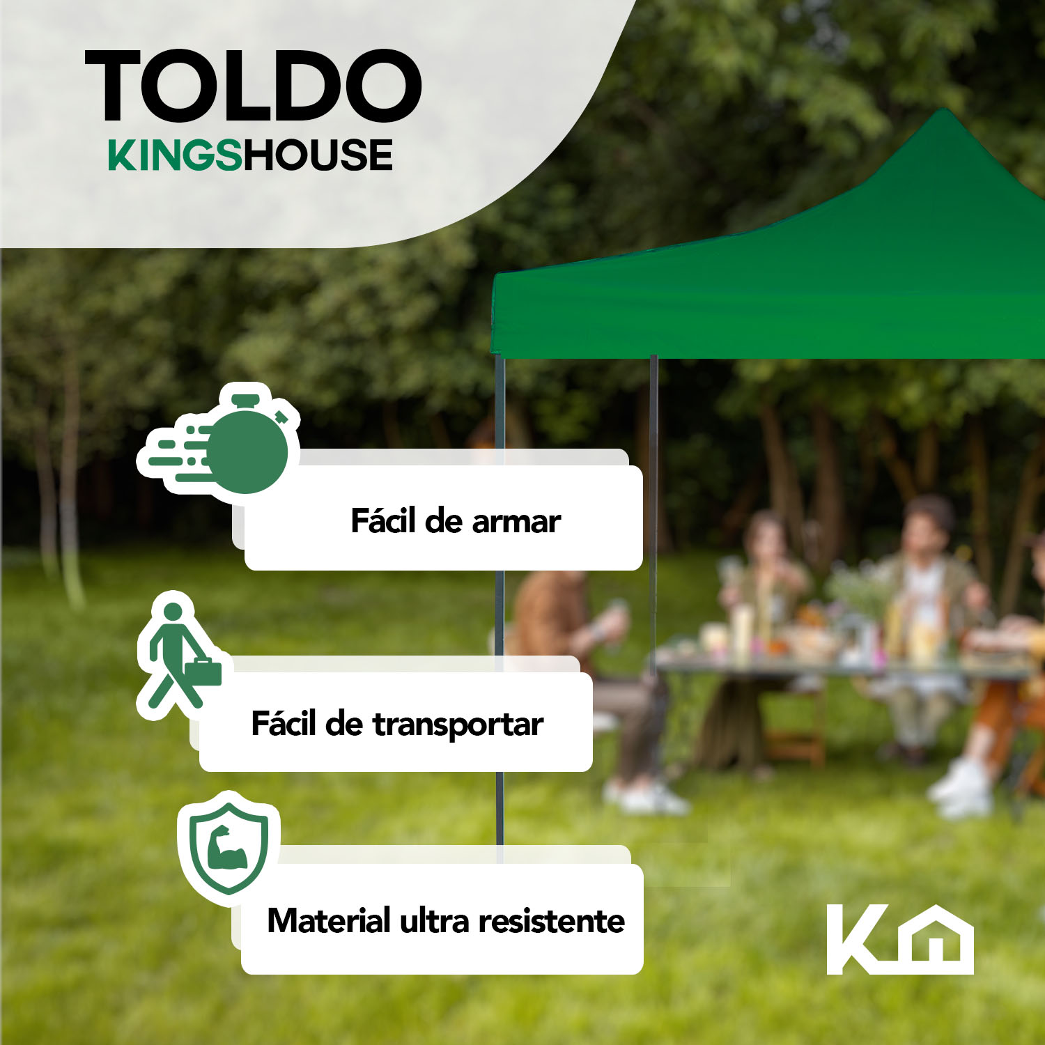 Foto 3 pulgar | Toldo Plegable KingsHouse 293412 color Verde 3x3 m + Bolsa Transportadora