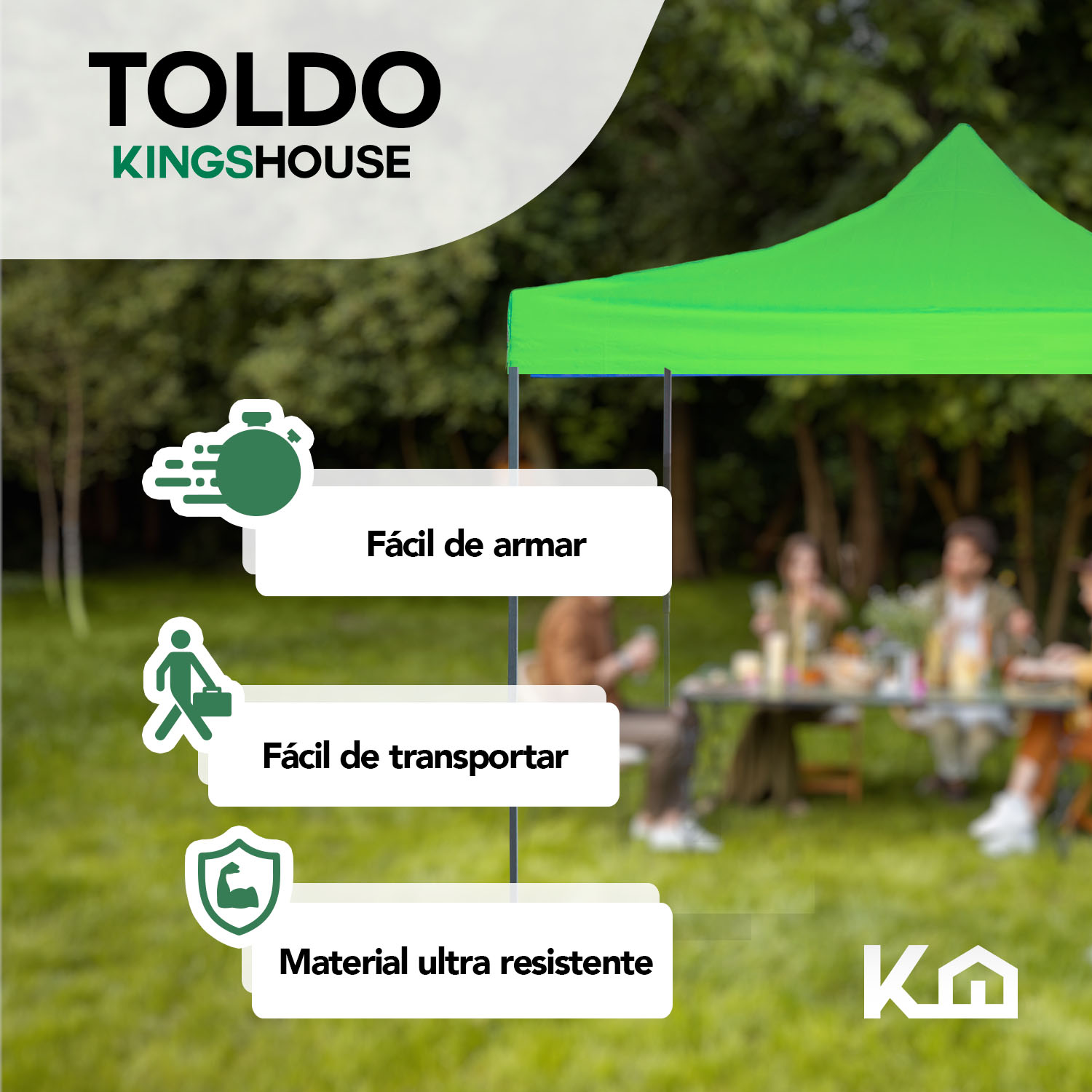 Foto 3 pulgar | Toldo Plegable KingsHouse 293416 color Verde 3x4.5 m + Bolsa de Transporte