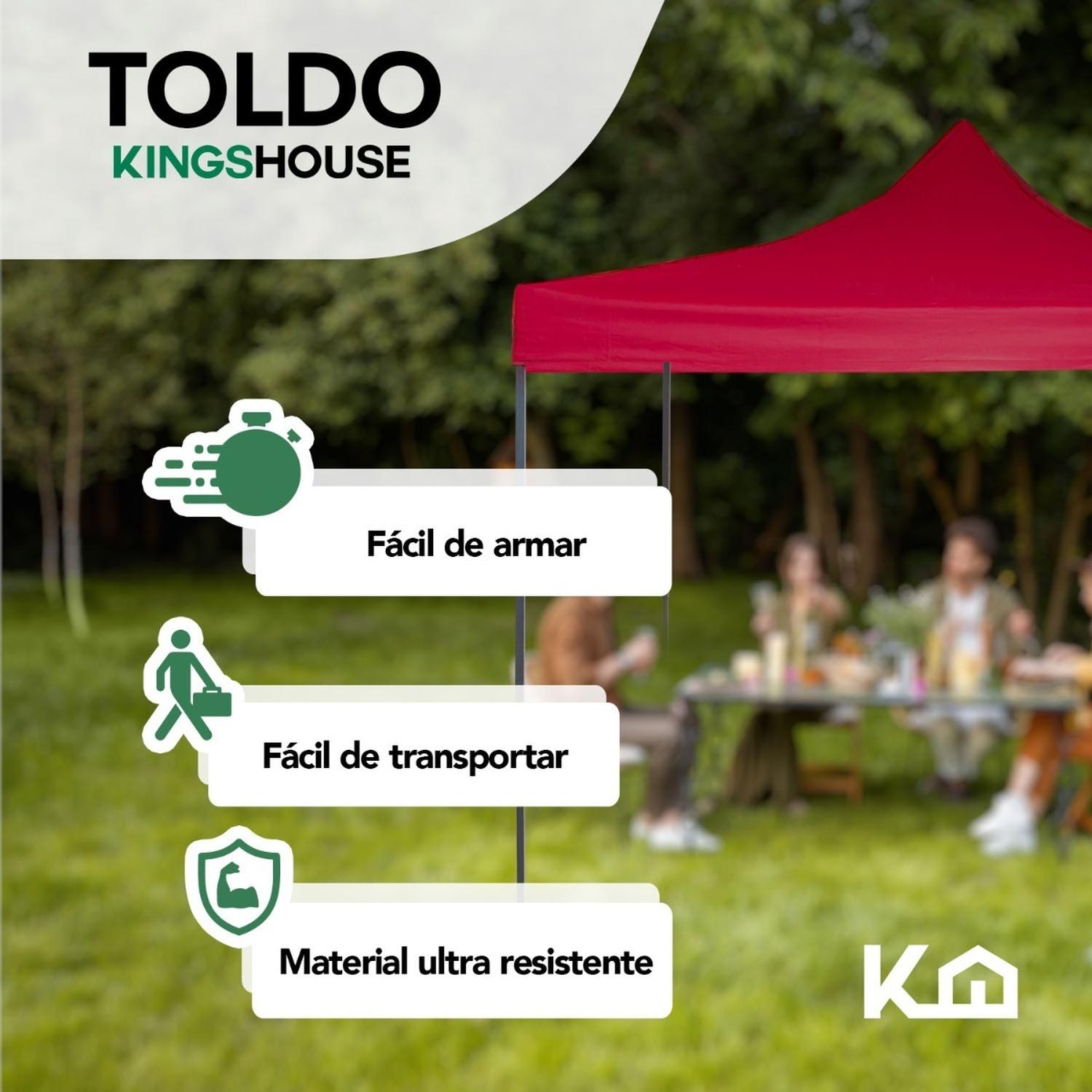 Foto 3 pulgar | Toldo Plegable KingsHouse 300454 color Rojo 2x2 m