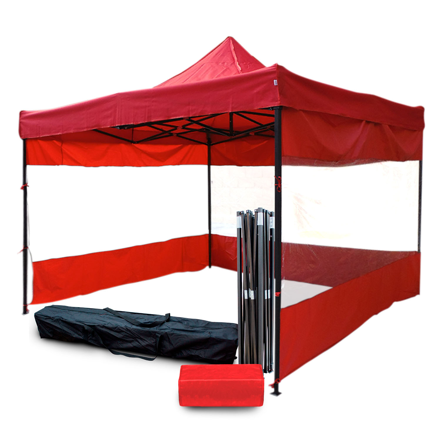 Toldo Plegable KingsHouse 300313 color Rojo con Pared Transparente 3x3 m