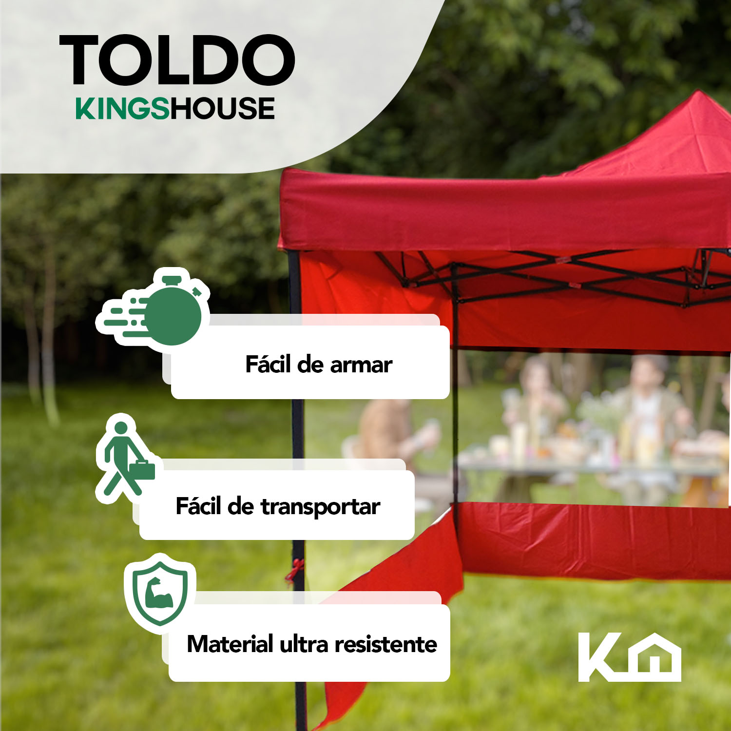 Foto 2 | Toldo Plegable KingsHouse 300313 color Rojo con Pared Transparente 3x3 m