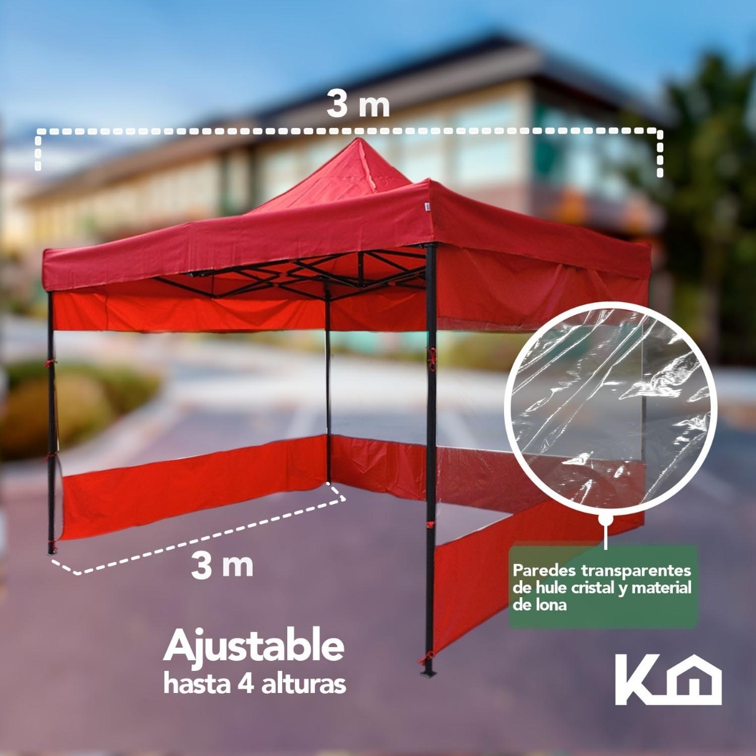 Foto 6 | Toldo Plegable KingsHouse 300313 color Rojo con Pared Transparente 3x3 m