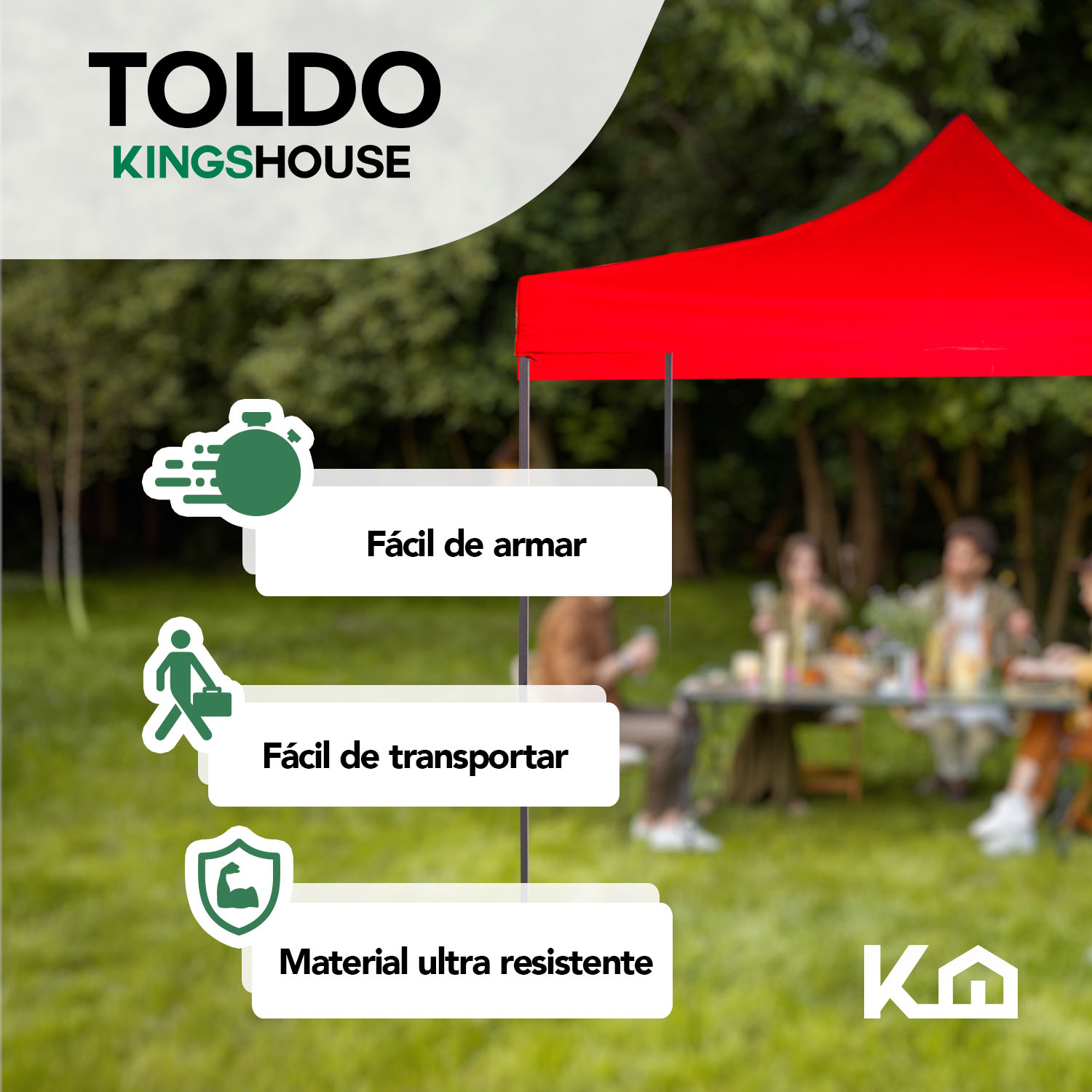 Foto 3 pulgar | Toldo Plegable KingsHouse 300125 color Rojo 3x4.5 m + Bolsa Transporte