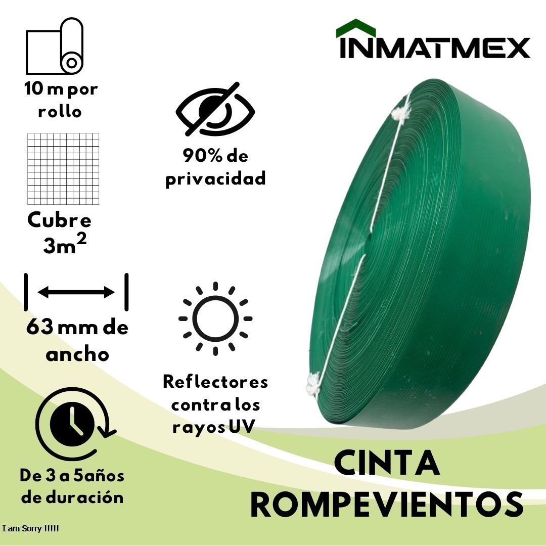 Foto 5 pulgar | Cinta Rompevientos Inmatmex color Verde 40 M