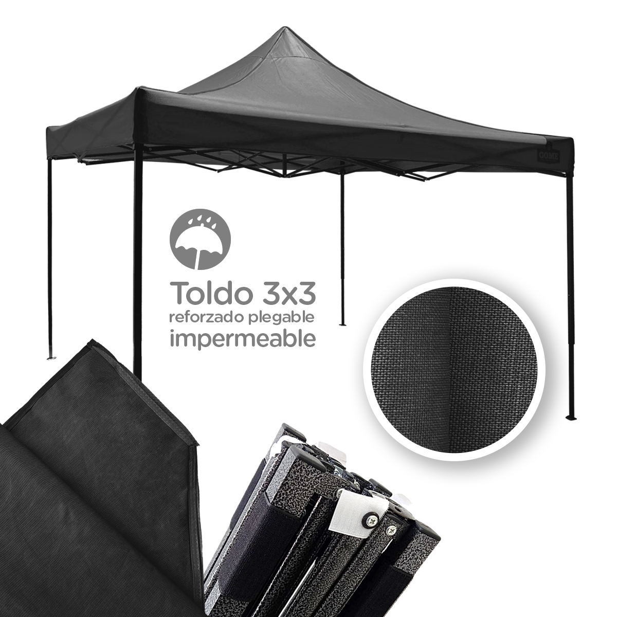 Foto 4 pulgar | Toldo Gome Zp1105 Plegable color Negro 3 x 3 m