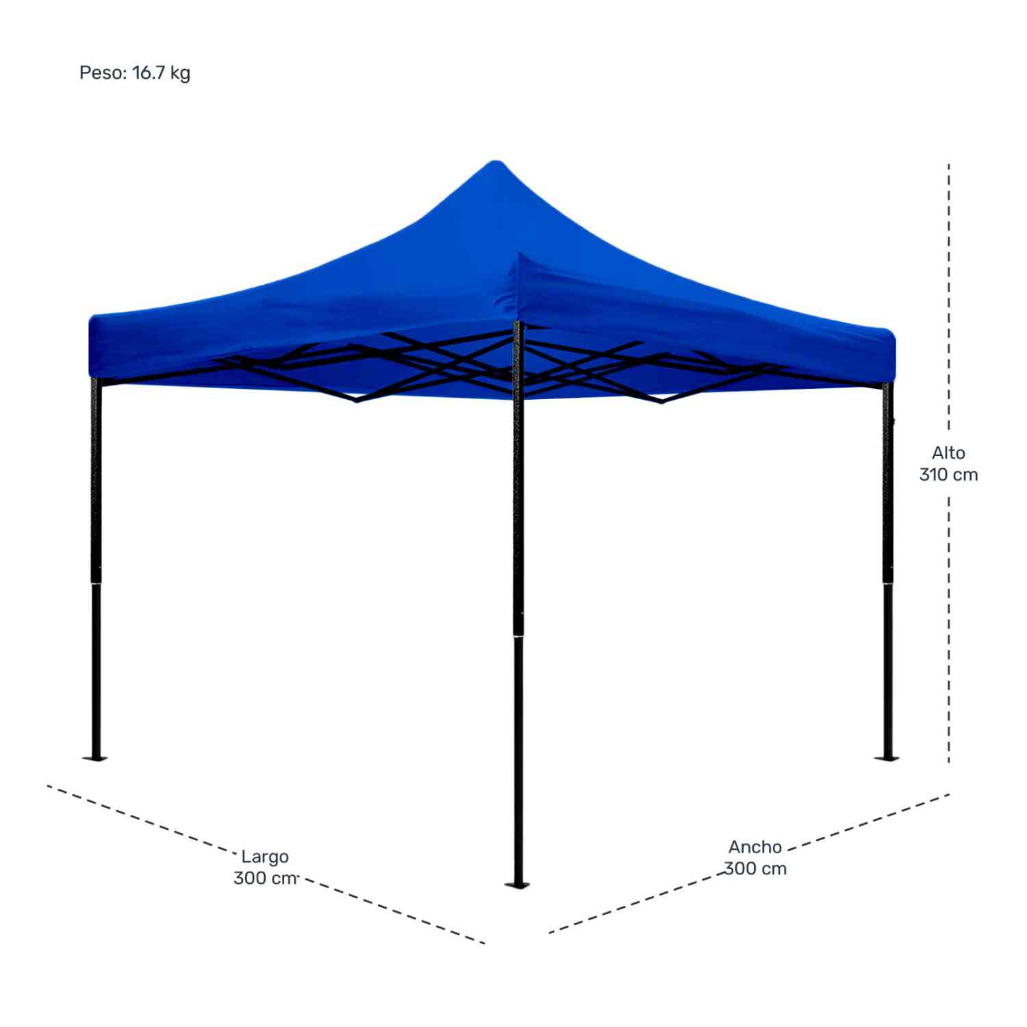 Foto 9 pulgar | Carpa Toldo 3x3 Plegable Con Maletin Impermeable 600d Azul