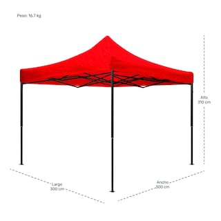 Foto 8 | Carpa Toldo 3x3 Plegable Con Maletin Impermeable 600d Rojo