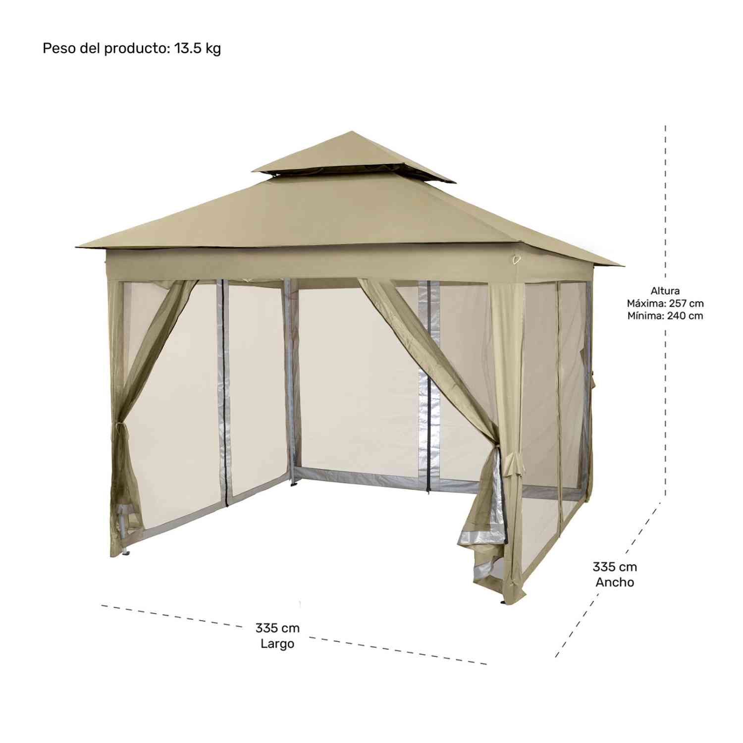 Foto 7 pulgar | Toldo Gazebo Rack & Pack Pergola 3.3X3.3M con Paredes para Jardín Impermeable Beige