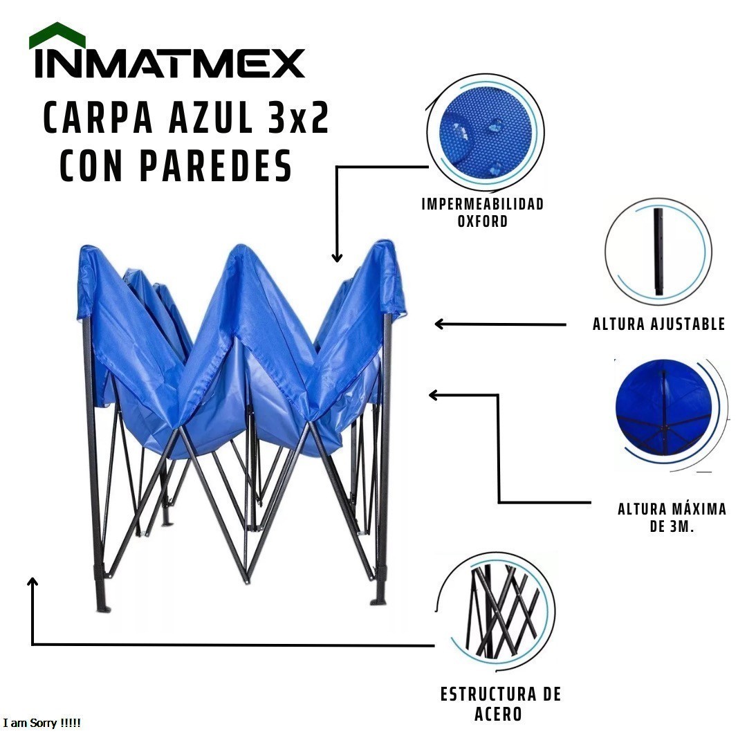 Foto 3 pulgar | Carpa 2x3 Inmatmex con Paredes Azul