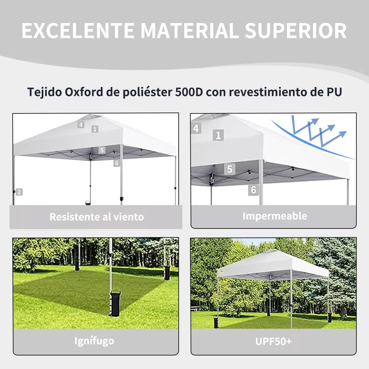 Foto 3 pulgar | Toldo Carpa Impermeable Plegable Acero 3x3m Bolsa De Peso Eo Safe Imports  Esi-16375 Blanco