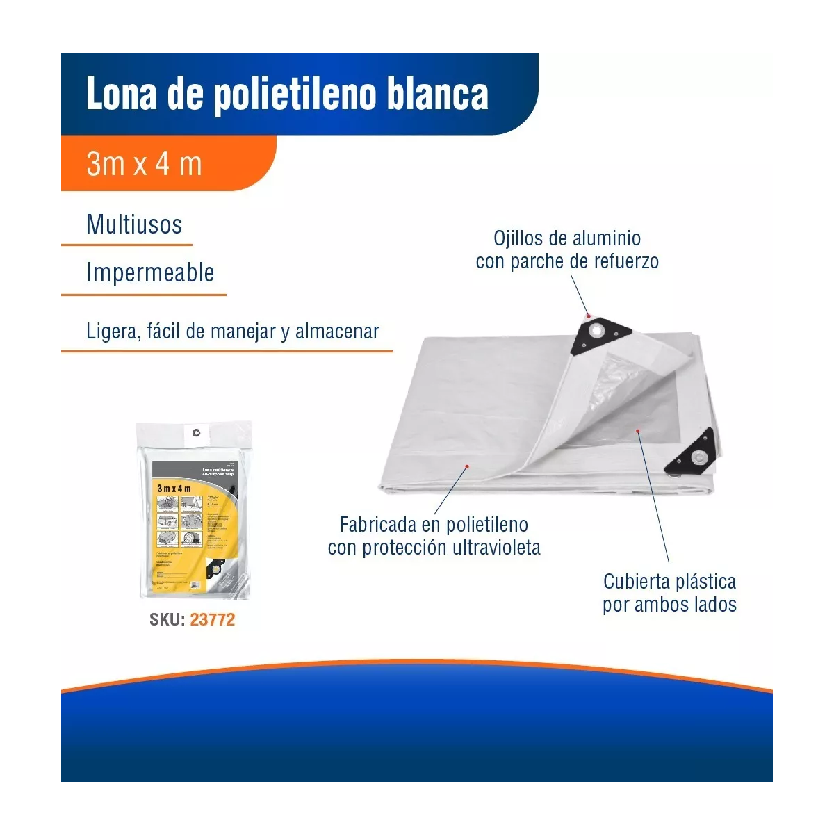 Foto 2 | Lona de Polietileno Eo Safe Imports ESI-17280 Blanco 3 x 4 m