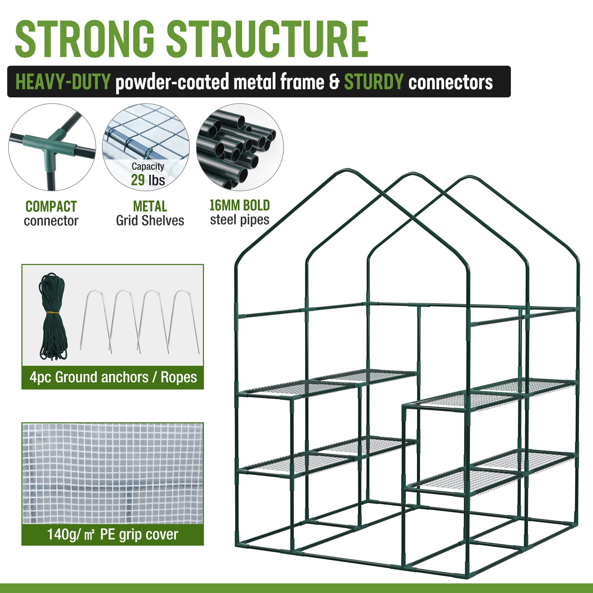 Foto 4 pulgar | Greenhouse Workpro 142 Cm X 142 Cm X 196 Cm, 3 Niveles Y 8 Estantes - Venta Internacional.