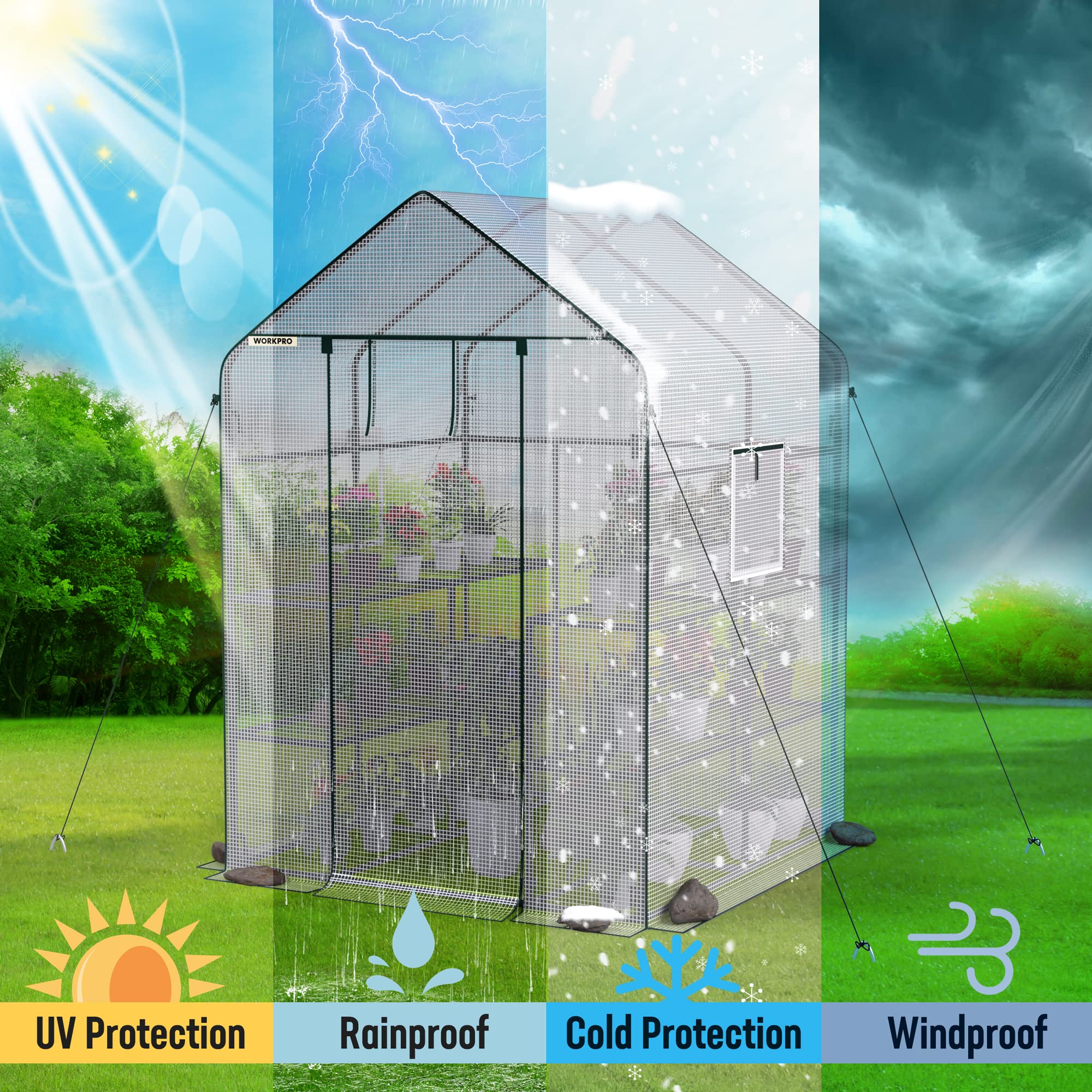 Foto 5 pulgar | Greenhouse Workpro 142 Cm X 142 Cm X 196 Cm, 3 Niveles Y 8 Estantes - Venta Internacional.