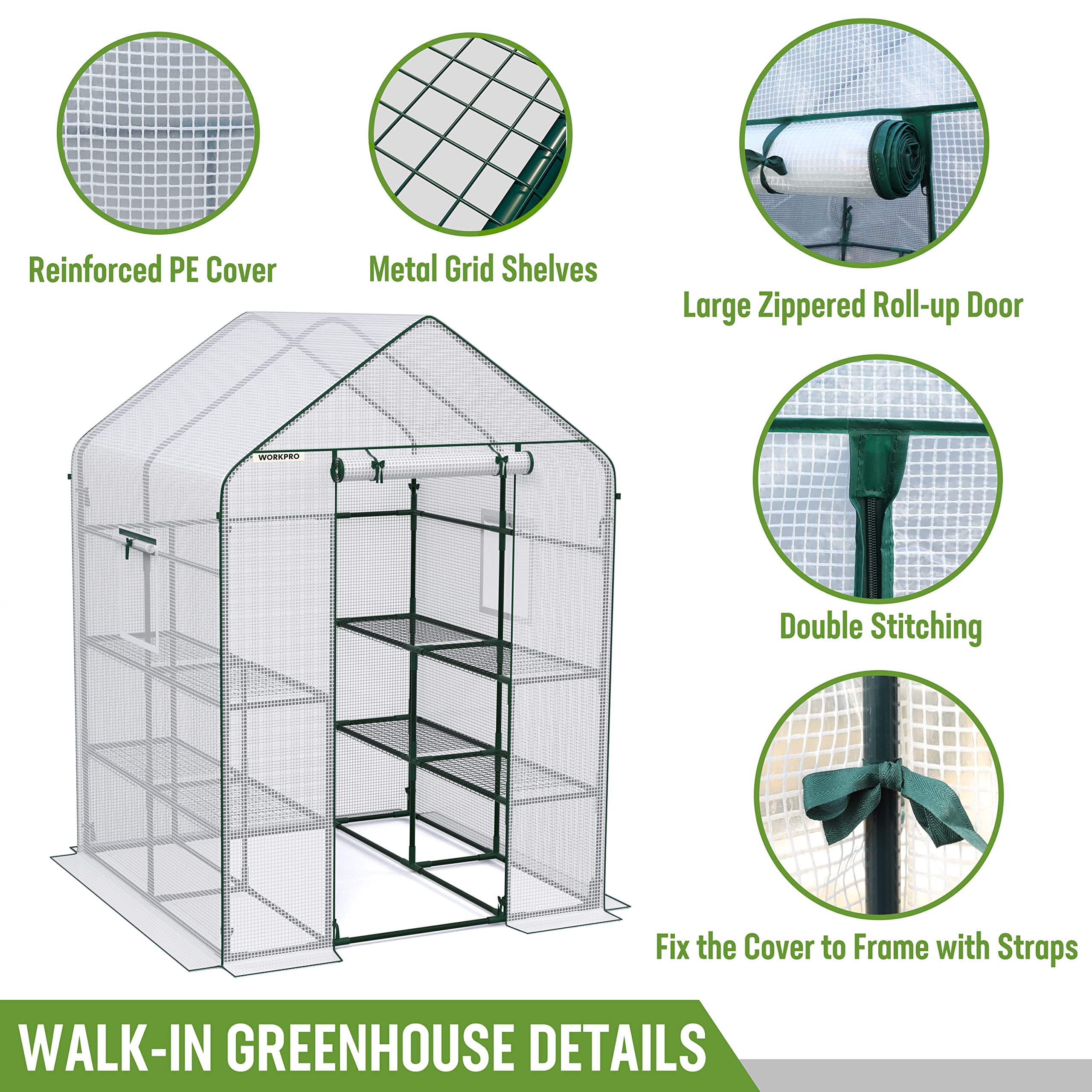 Foto 6 | Greenhouse Workpro 142 Cm X 142 Cm X 196 Cm, 3 Niveles Y 8 Estantes - Venta Internacional.