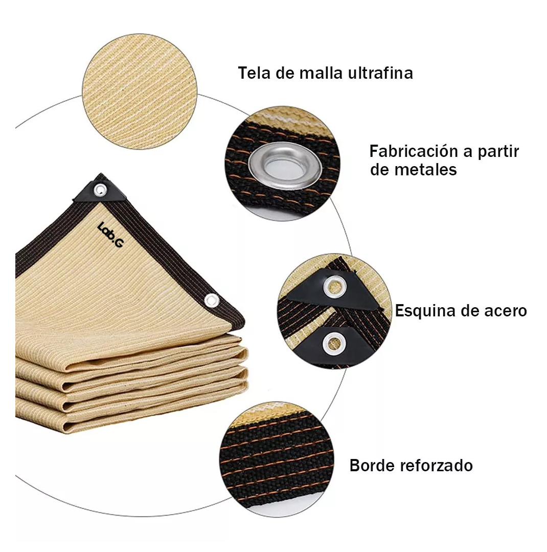 Foto 2 | Malla Sombra Exteriores Con Cuerda  Lab.g 6 X 4 M 95% Uv Beige