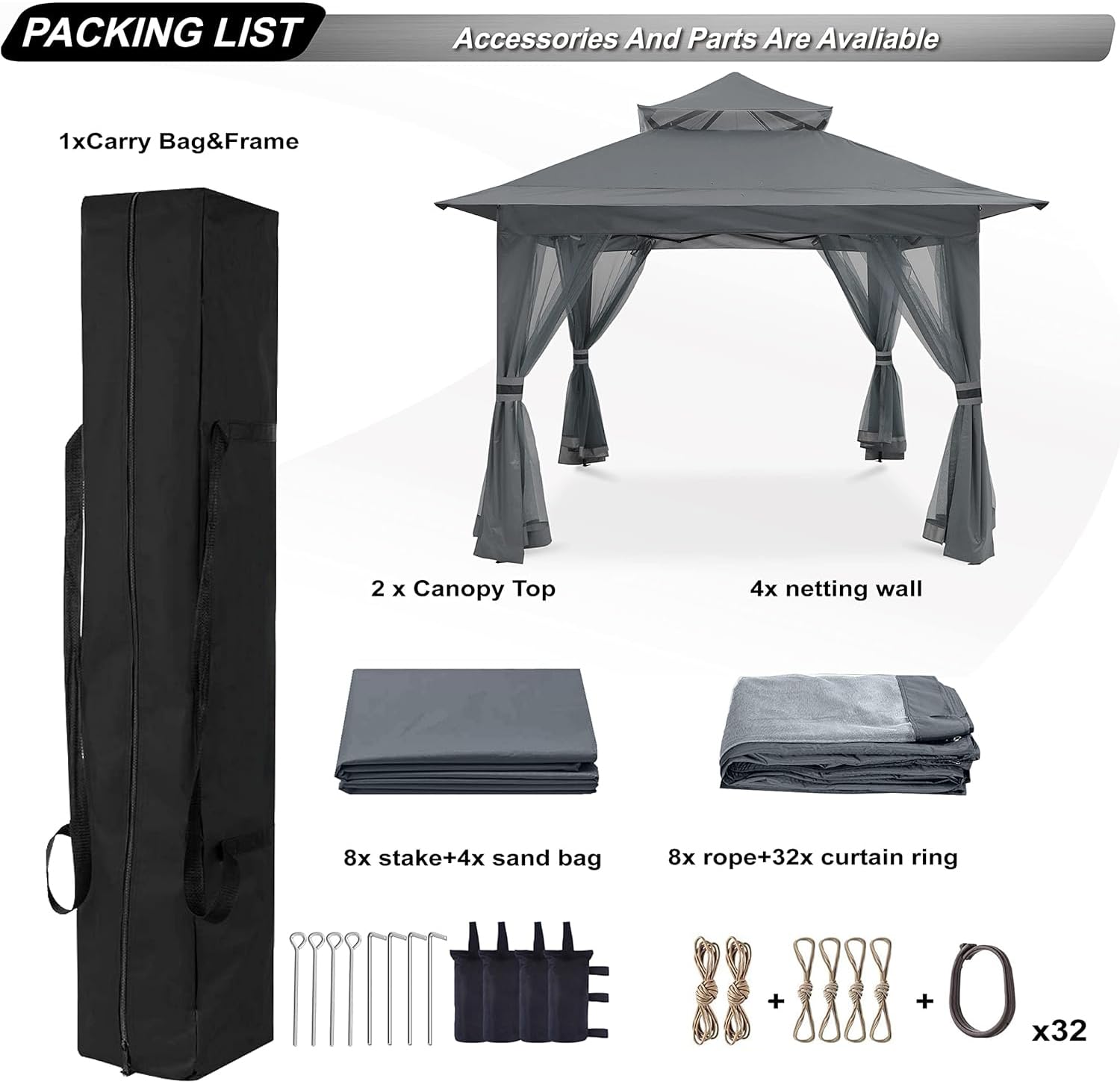 Foto 6 pulgar | Toldo Plegable Para Exteriores Gazebo Abccanopy De 4 X 4 M Con Mosquitera - Venta Internacional.
