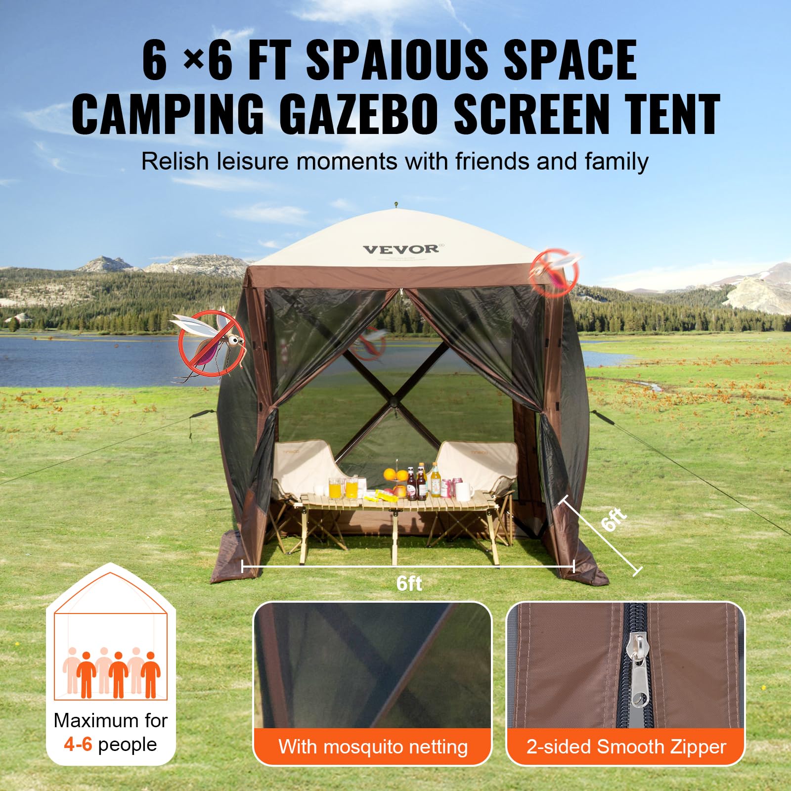 Foto 8 pulgar | Carpa Plegable Tipo Gazebo Vevor De 6 X 6 Pies Con Paños Cortavientos De Privacidad, Color Marrón - Venta Internaciona