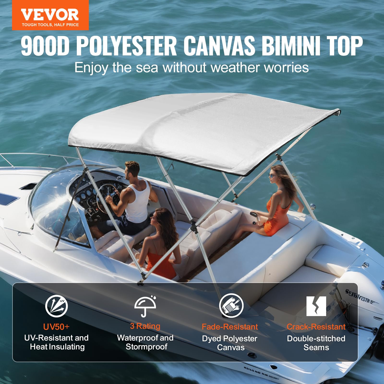 Foto 2 | Funda Bimini Top Boat Vevor 3 Bow De 6 Pies X 1,4 M X 1,5-1,7 M - Venta Internacional.
