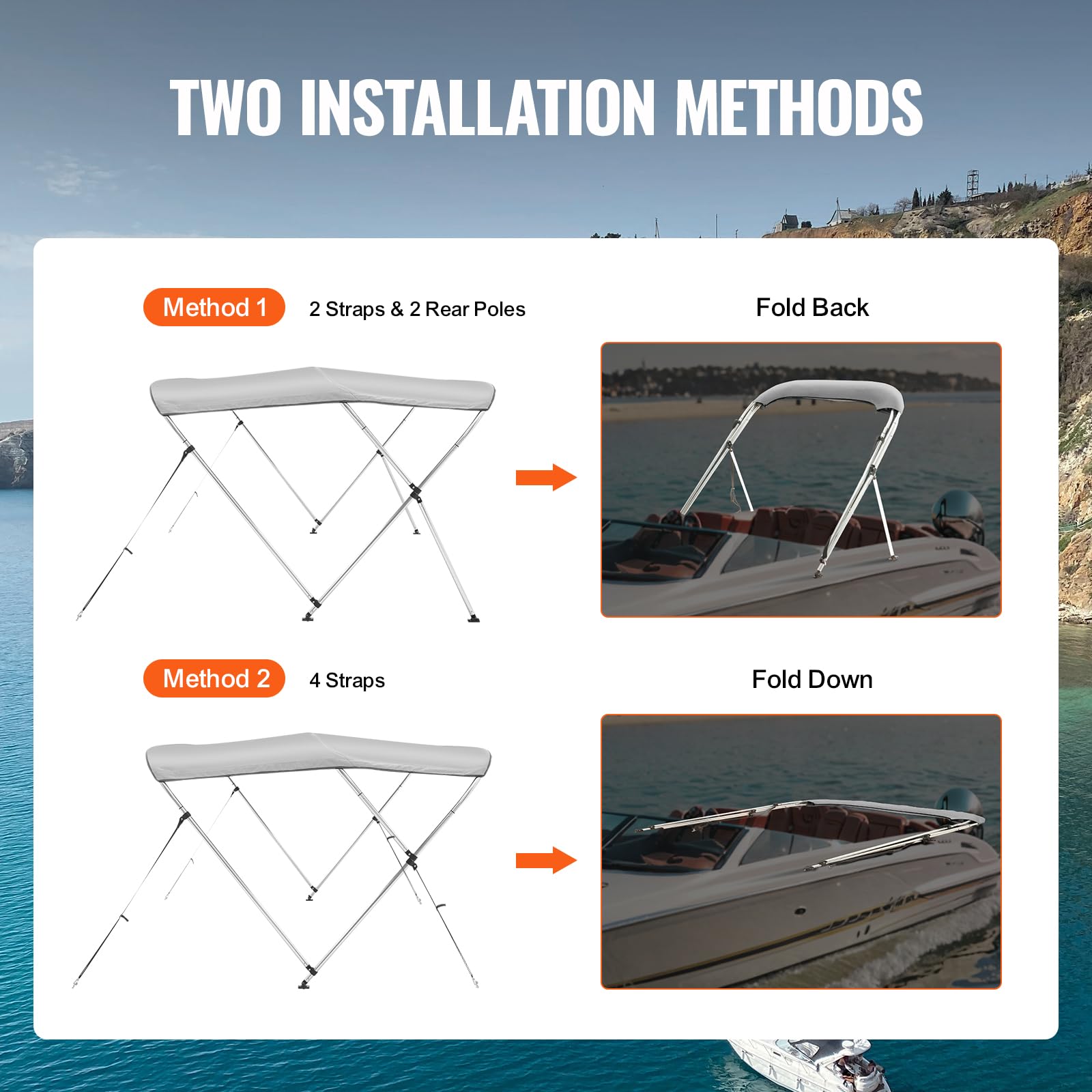 Foto 4 pulgar | Funda Bimini Top Boat Vevor 3 Bow De 6 Pies X 1,4 M X 1,5-1,7 M - Venta Internacional.