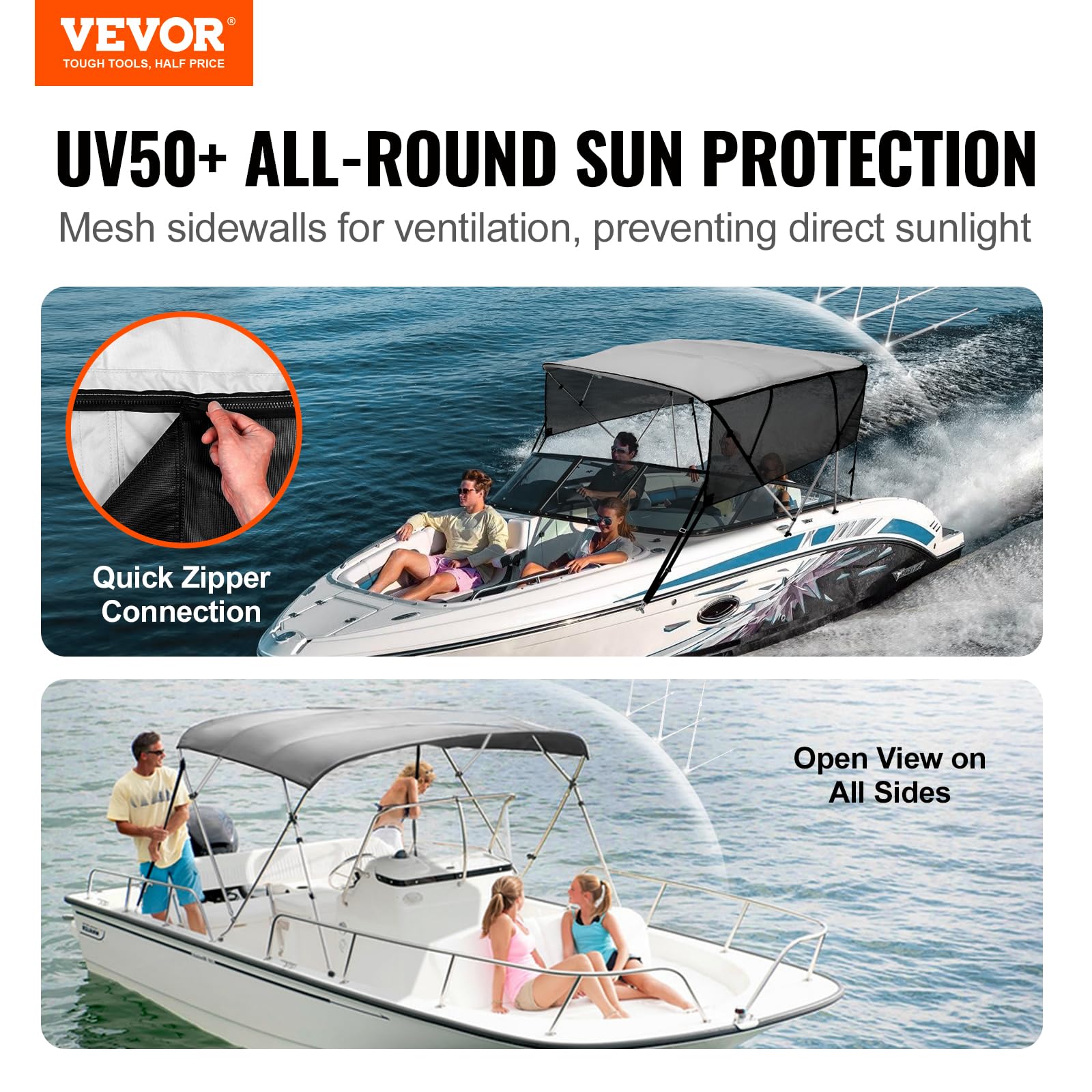Foto 3 pulgar | Funda Bimini Top Boat Vevor 4 Bow De 8 Pies X 1,37 M X 2,16 -2,29 M - Venta Internacional.
