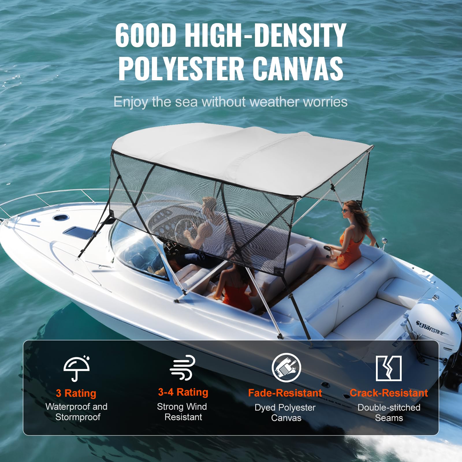 Foto 4 pulgar | Funda Bimini Top Boat Vevor 4 Bow De 8 Pies X 1,37 M X 2,16 -2,29 M - Venta Internacional.