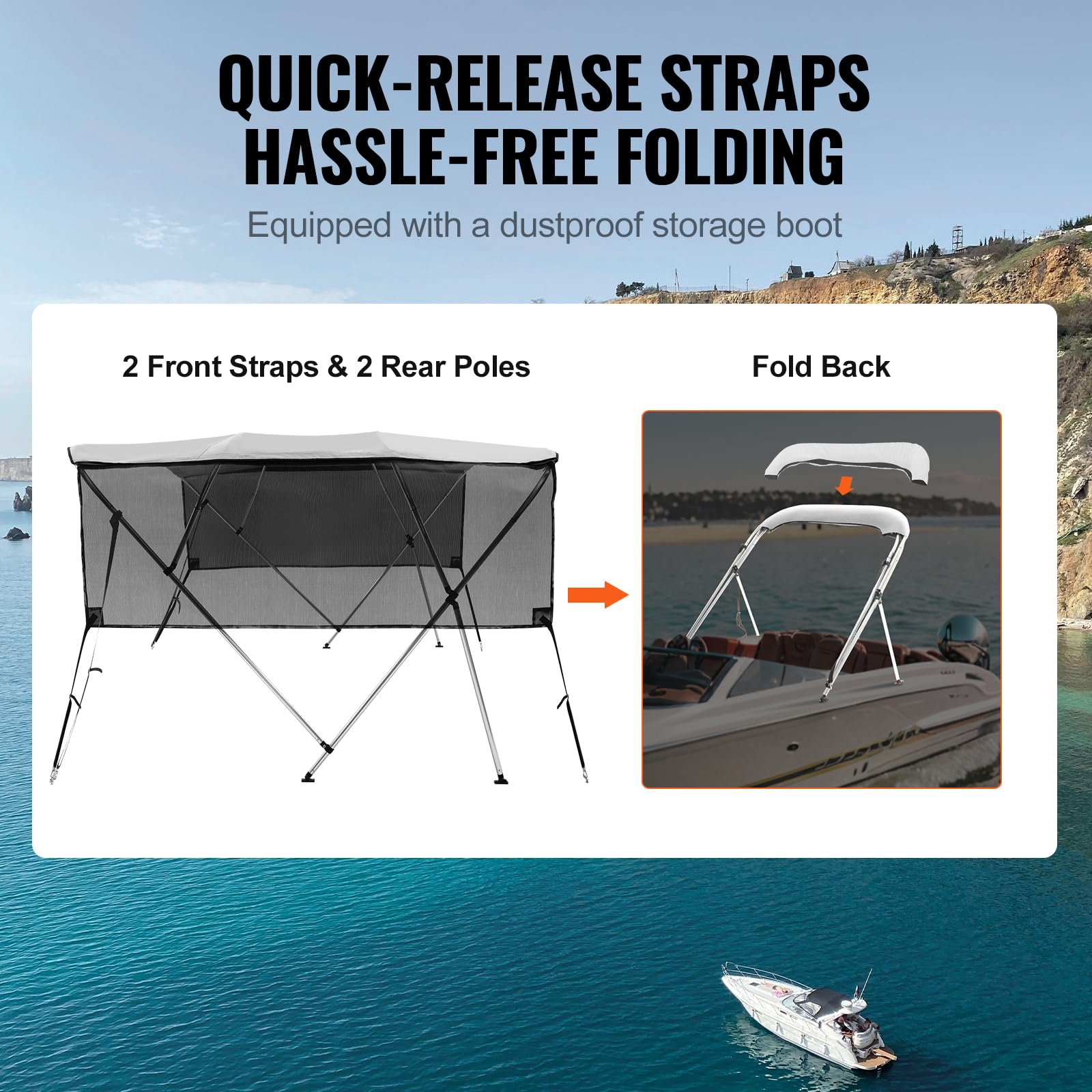 Foto 4 | Funda Bimini Top Boat Vevor 4 Bow De 8 Pies X 1,37 M X 2,16 -2,29 M - Venta Internacional.