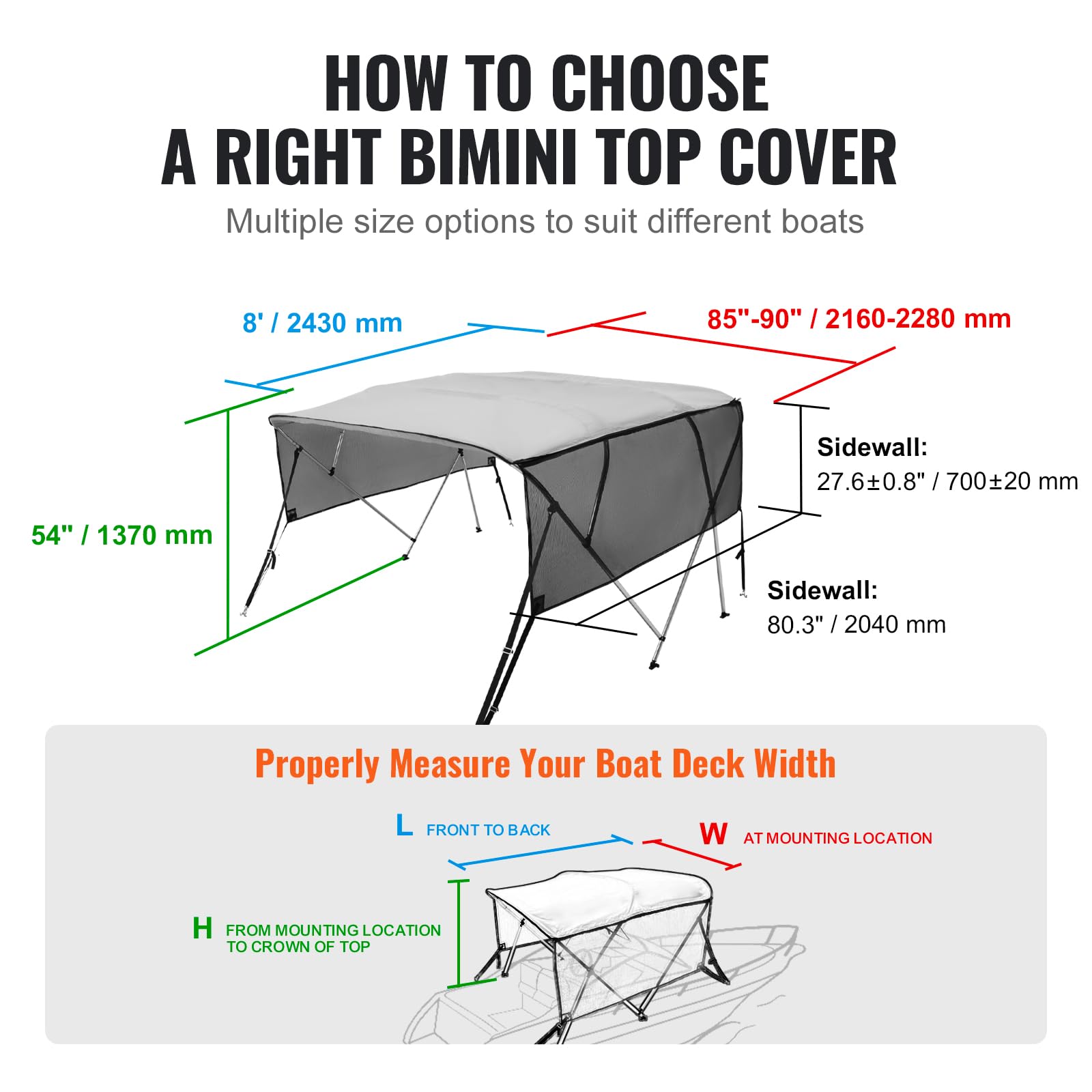 Foto 7 pulgar | Funda Bimini Top Boat Vevor 4 Bow De 8 Pies X 1,37 M X 2,16 -2,29 M - Venta Internacional.