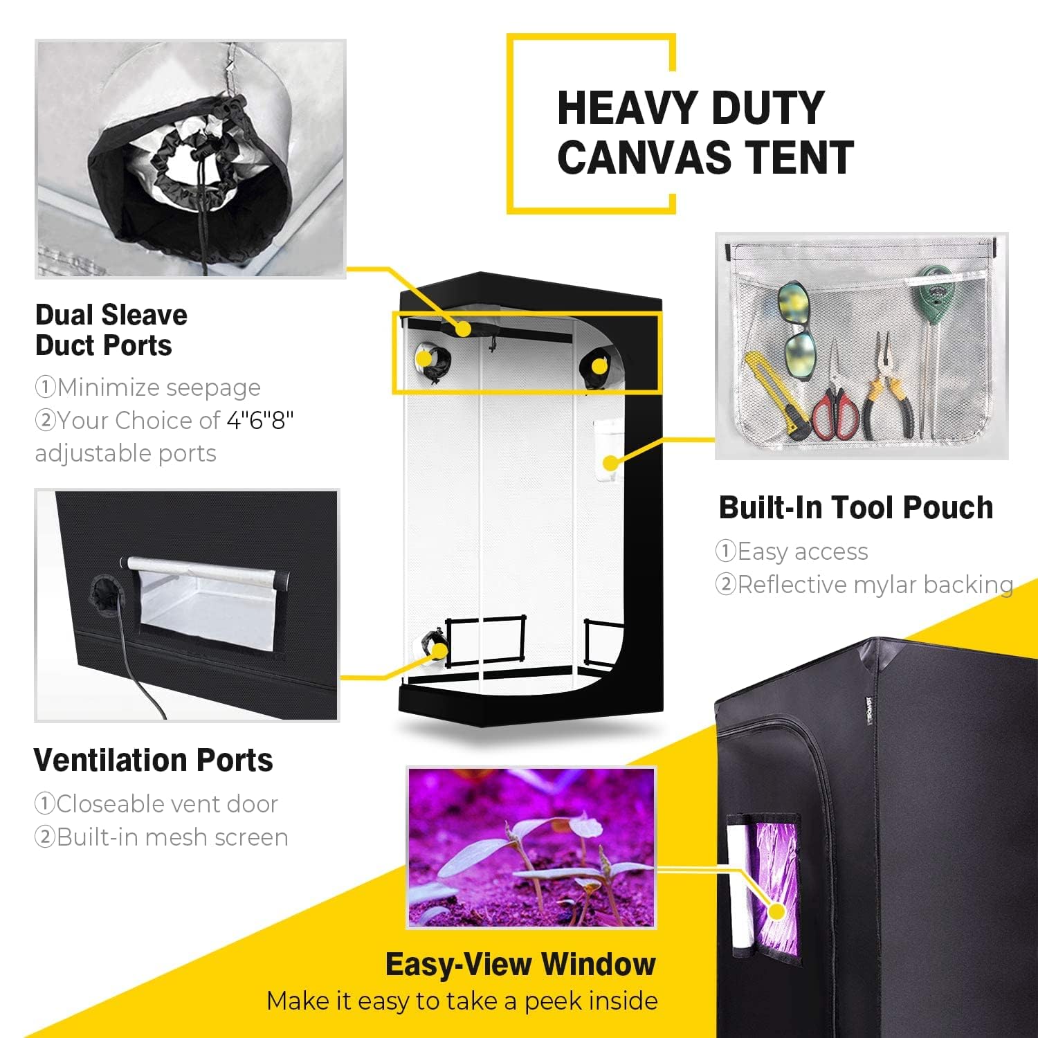 Foto 3 pulgar | Carpa De Cultivo Hidropónica Ipower, 20 X 36 X 62 Cm, Resistente Al Agua, Color Negro - Venta Internacional.