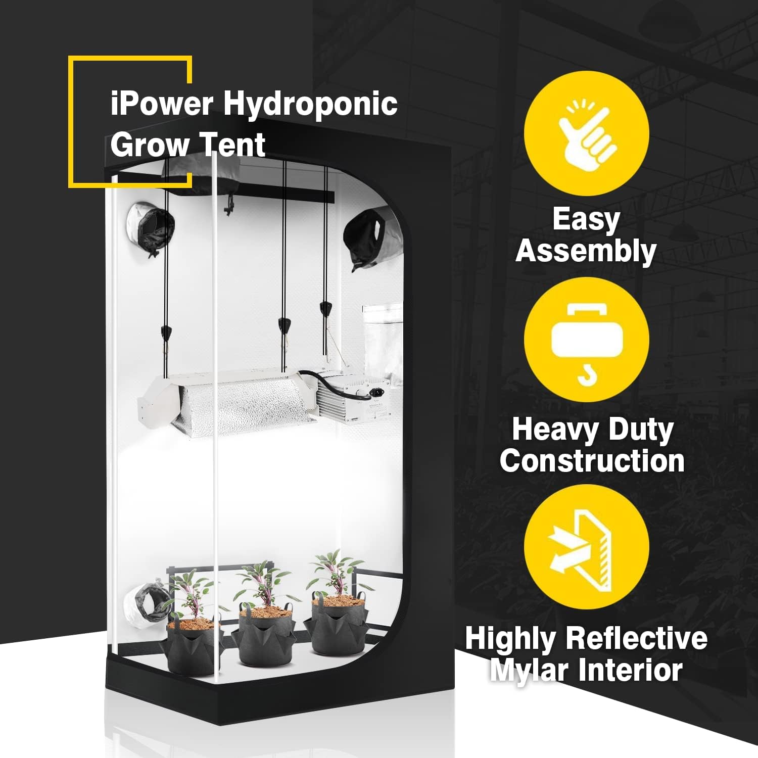 Foto 6 | Carpa De Cultivo Hidropónica Ipower, 20 X 36 X 62 Cm, Resistente Al Agua, Color Negro - Venta Internacional.